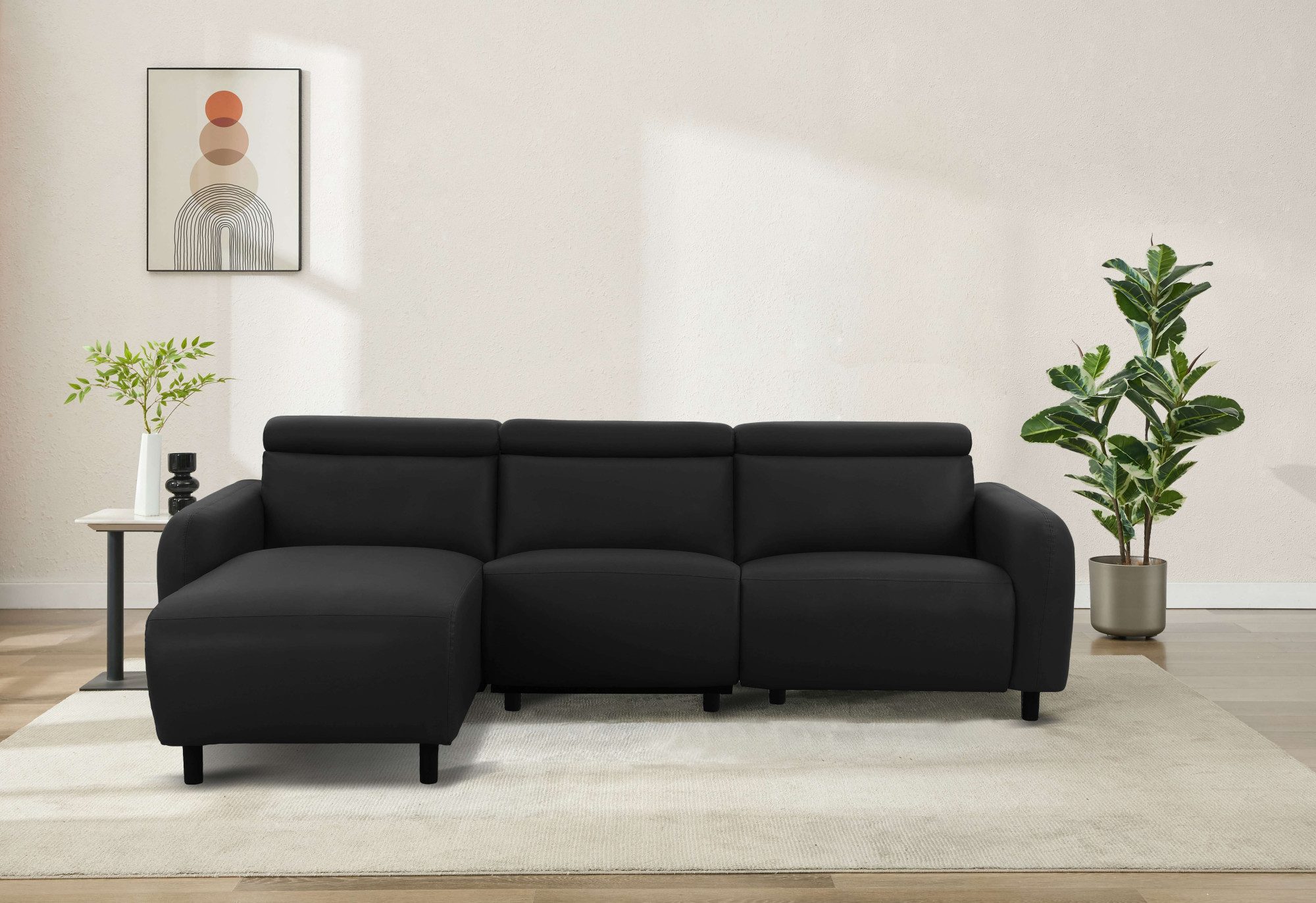 OTTO home Ecksofa SKAANE Lederoptik, L-Form, 274 cm, manuelle/elektrische Relaxfunktion, rundes Design, Kopfteilverstellung, Federkernpolsterung