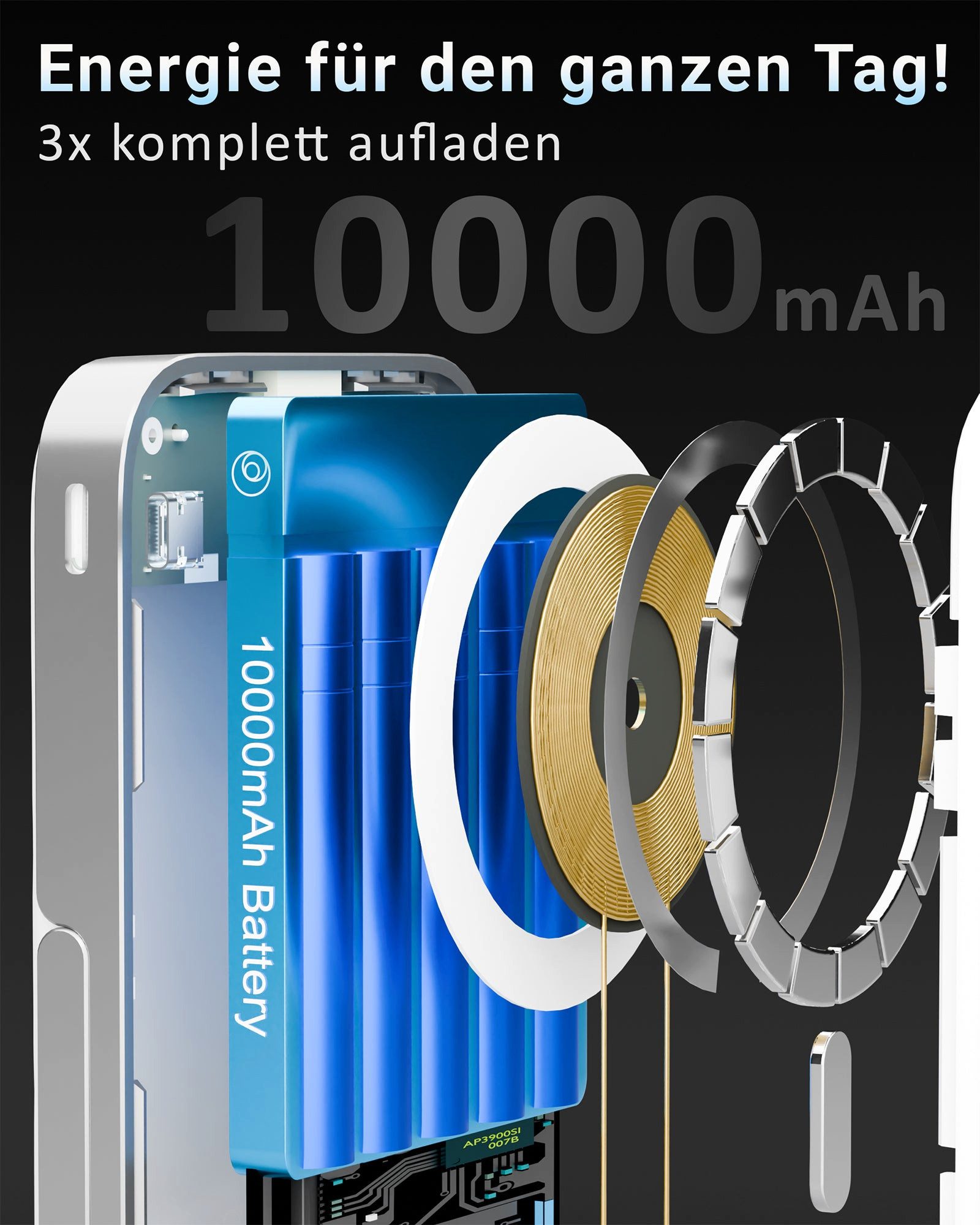 GreenHec MagSafe Powerbank für Apple iPhone 17 16 15 14 13 12 Pro Max 10000mAh Powerbank MagStand Powerbank A 10000 mAh (1.5 V), Magnetisch Wireless Power Bank Akku Induktiv Samsung Slim Stand