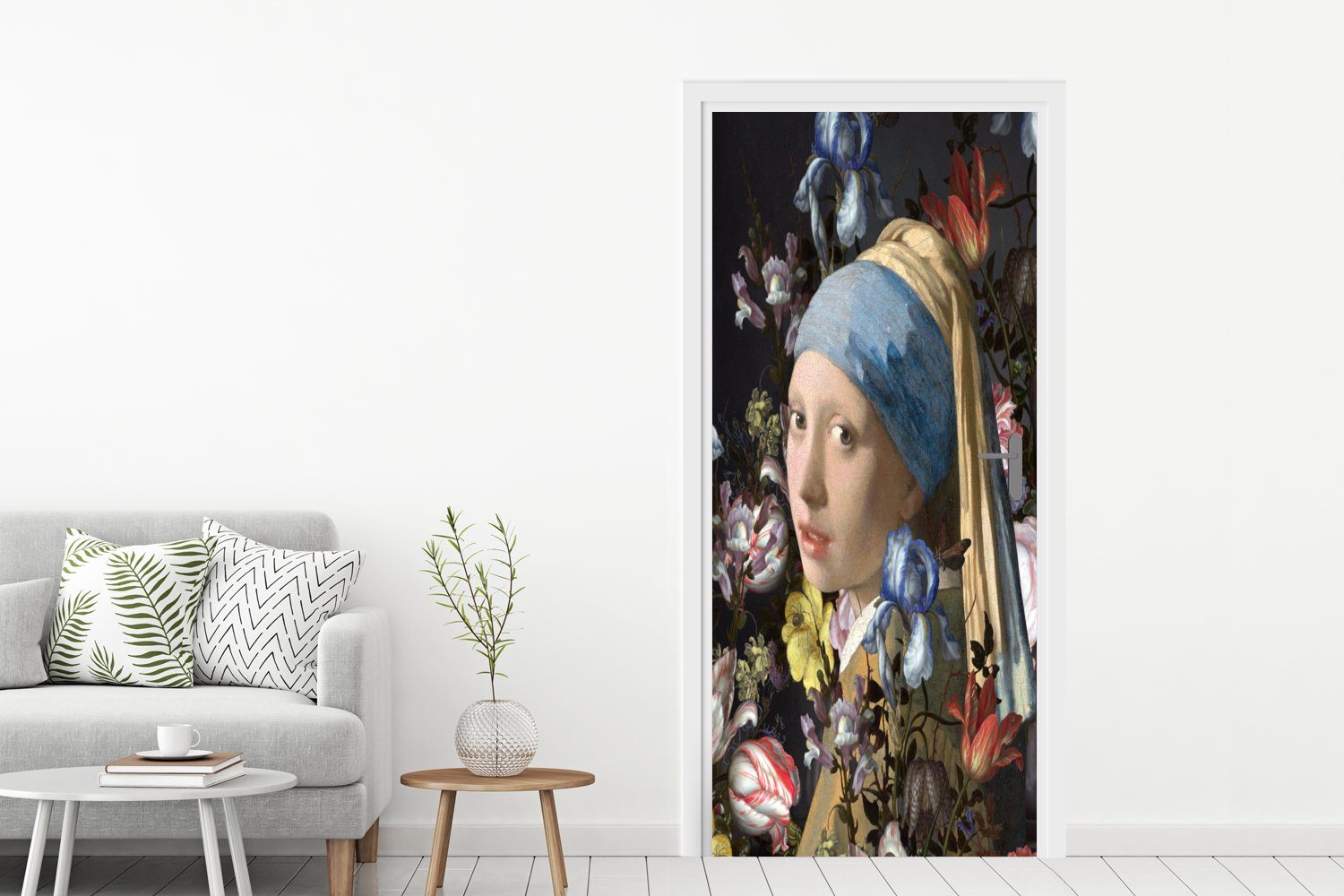 Das Perlenohrring bedruckt, Türaufkleber, St), Vermeer dem Johannes - 75x205 cm - Tür, für mit Türtapete MuchoWow (1 Blumen, Fototapete Matt, Mädchen