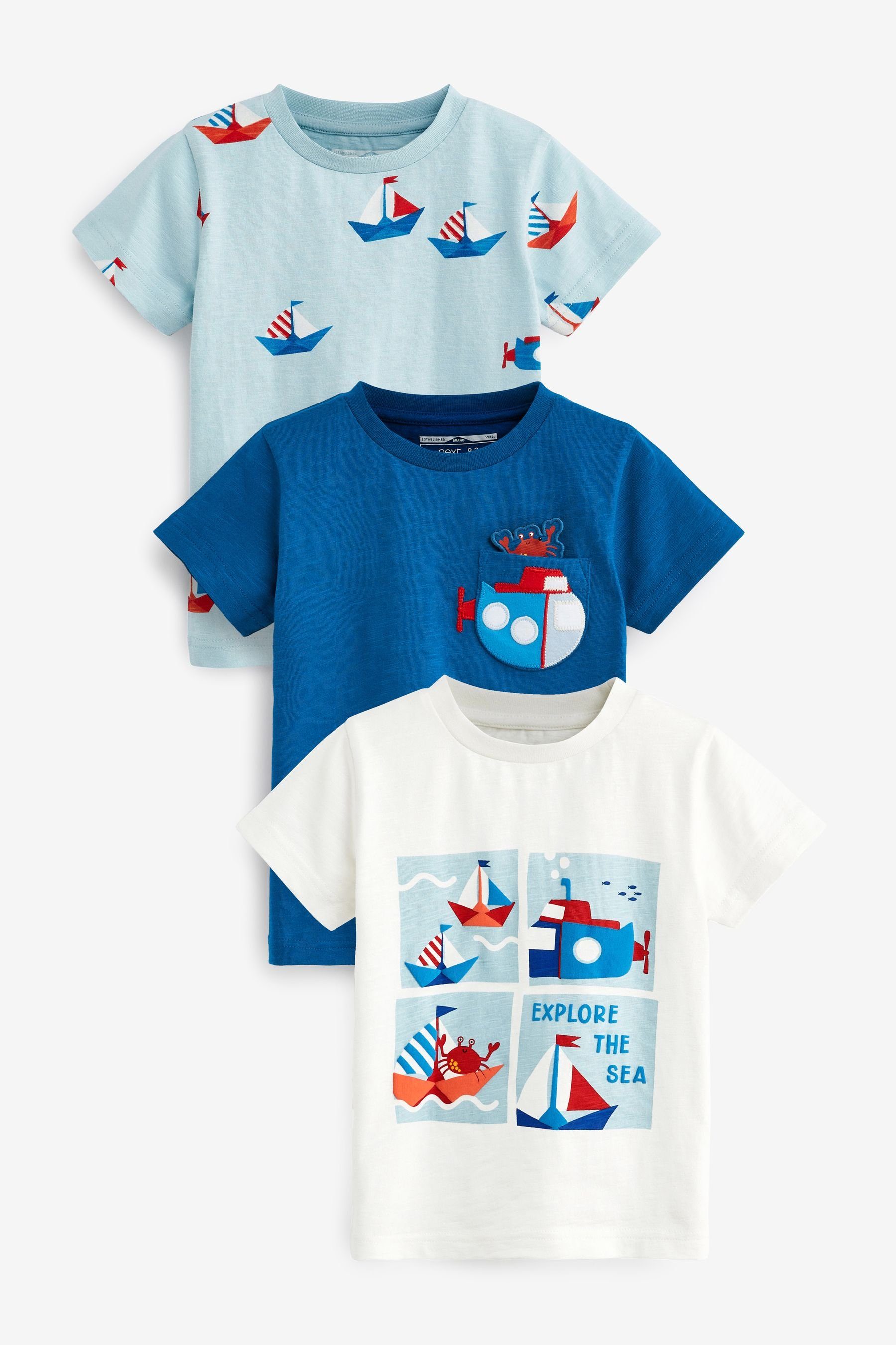 Next T-Shirt Kurzarm-T-Shirts mit Figur, 3er Pack (3-tlg) Blue Boats