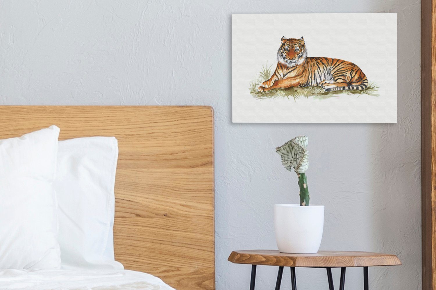 - Aufhängefertig, Tiger Gemälde - (1 OneMillionCanvasses® Leinwandbilder, 30x20 Orange, St), Wandbild cm Wanddeko, Leinwandbild