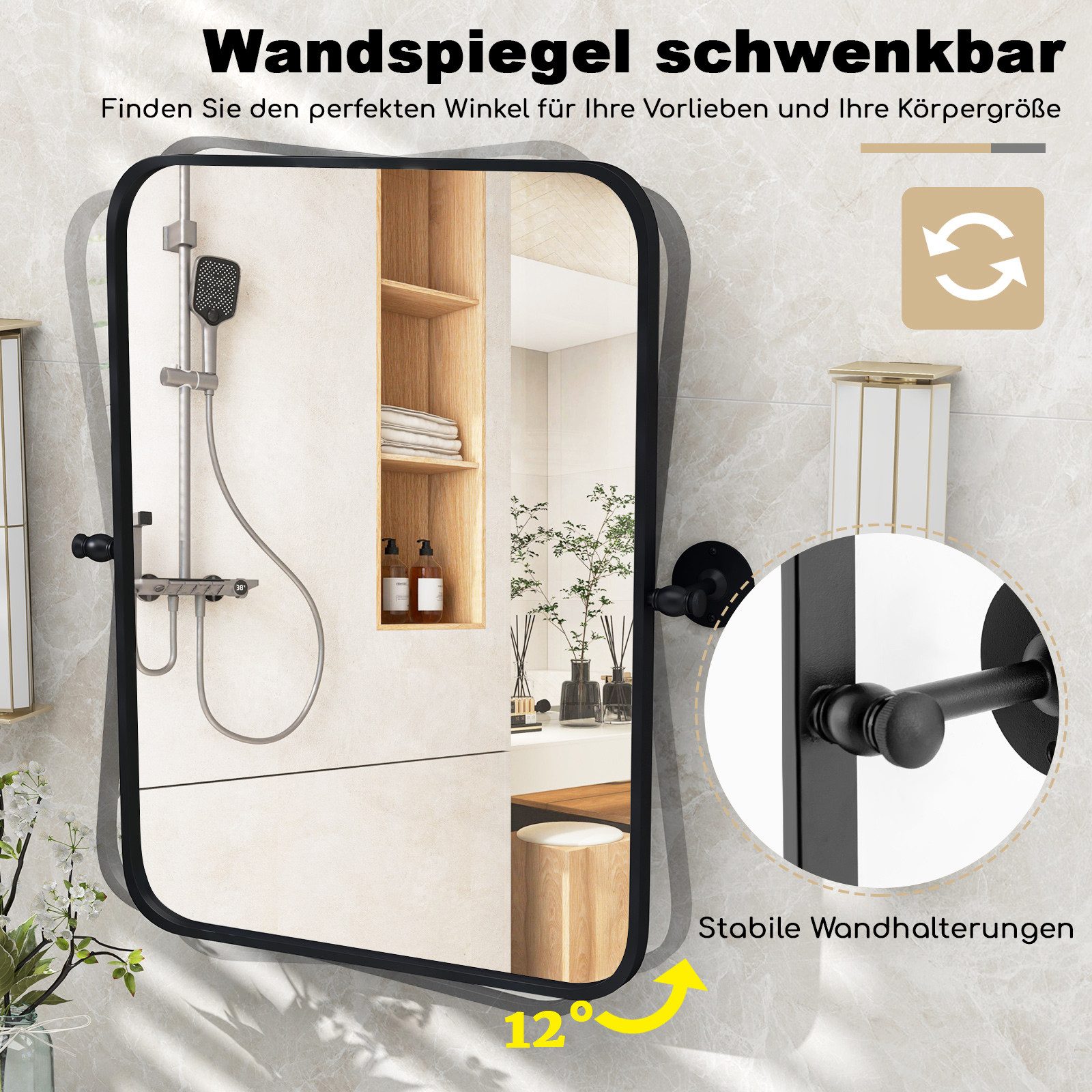 COSTWAY Badspiegel, mit Wandhalterung, kippbar, 76,5x56cm, günstig online kaufen