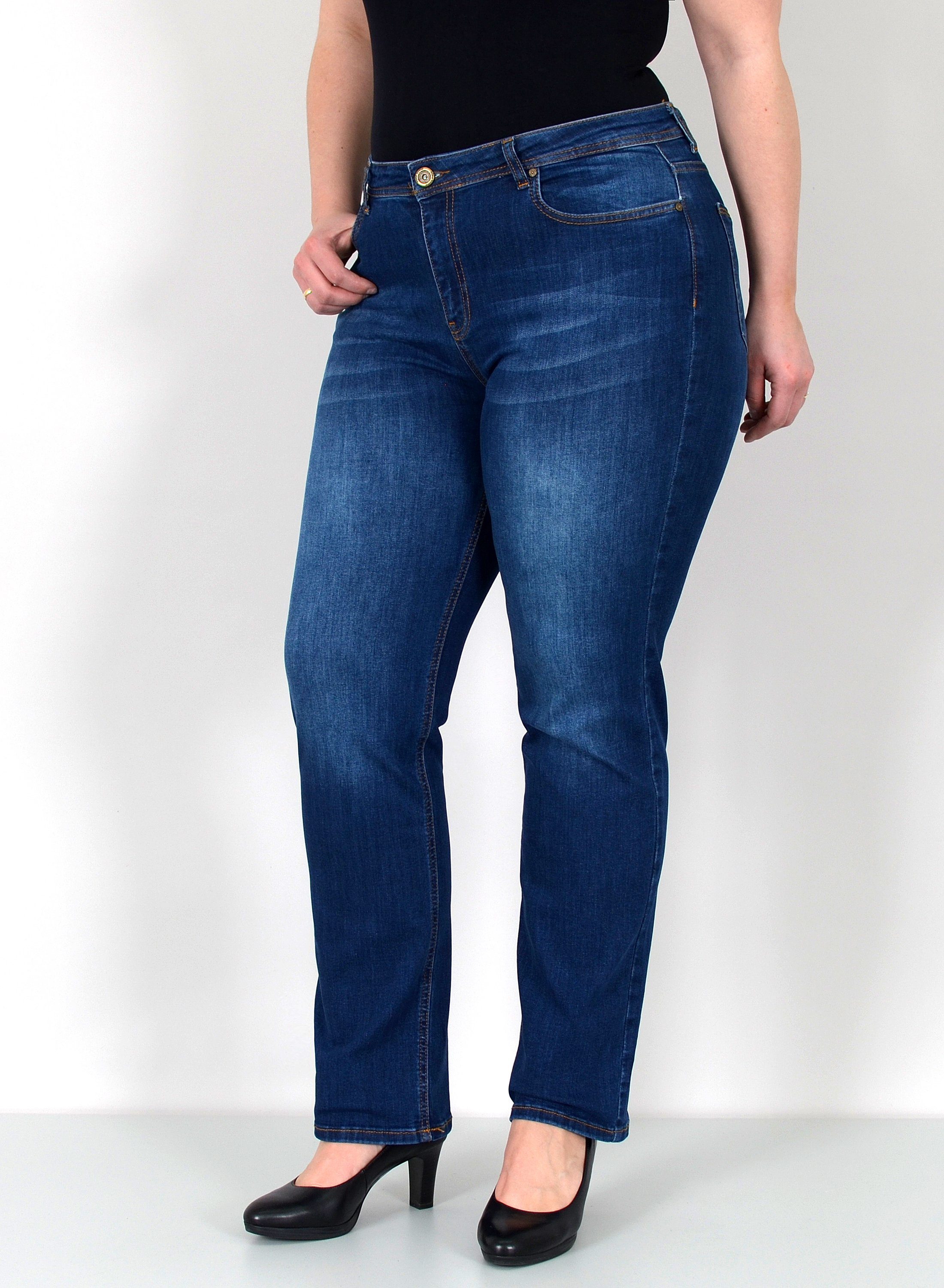 ESRA Straight-Jeans Gerade Schnitt Jeans hoher Bund mit Stretch bis Plus Size Übergröße Straight Jeans Damen High Waist Stretch Jeans Hose mit geradem Bein – Bild 4 von 5