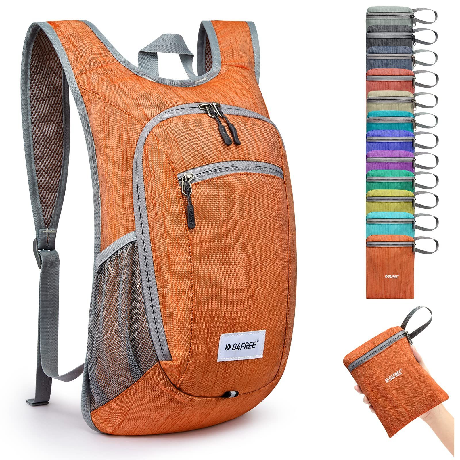 Umhängetasche Reise Orange Faltbare G4Free 15L Outdoor Kleine Wanderrucksack,