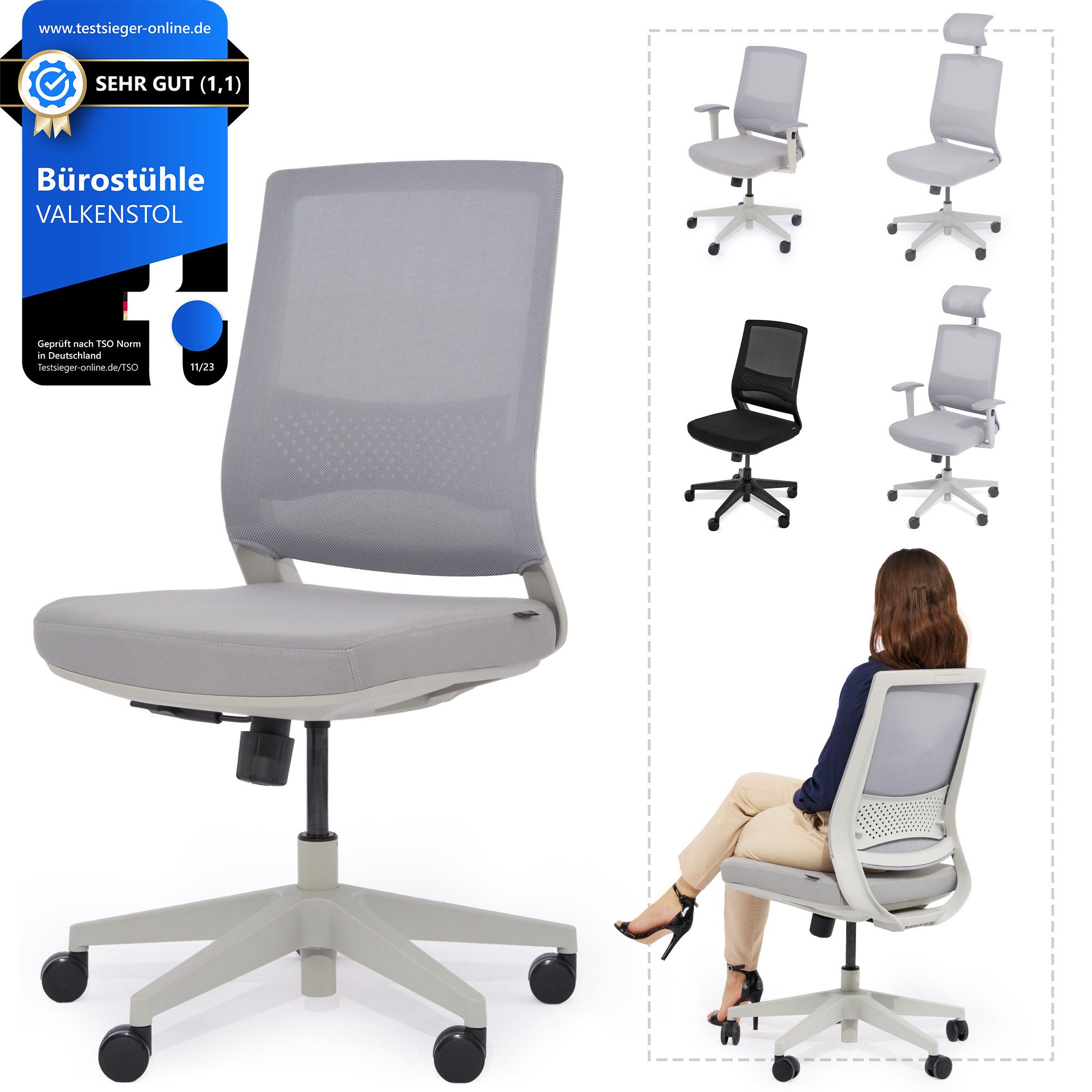 VALKENSTOL Bürostuhl M2 Ergonomischer Bürostuhl 150 kg Schreibtischstuhl Ergonomisch