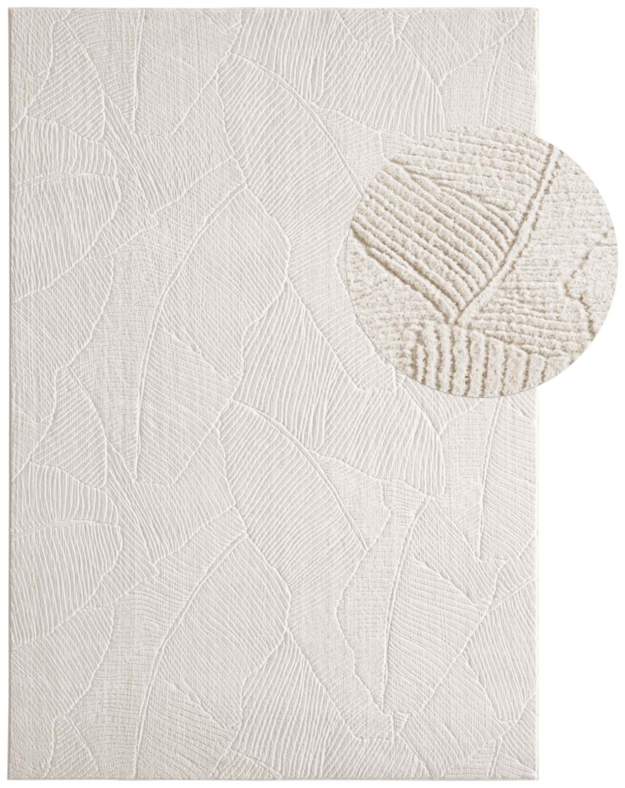 TaraCarpet Teppich TaraCarpet Homestyle 391 Blätter, rechteckig, Höhe: 10 mm, Felloptik hoch-tief weich waschbar floral creme 50x80 – Bild 2 von 5