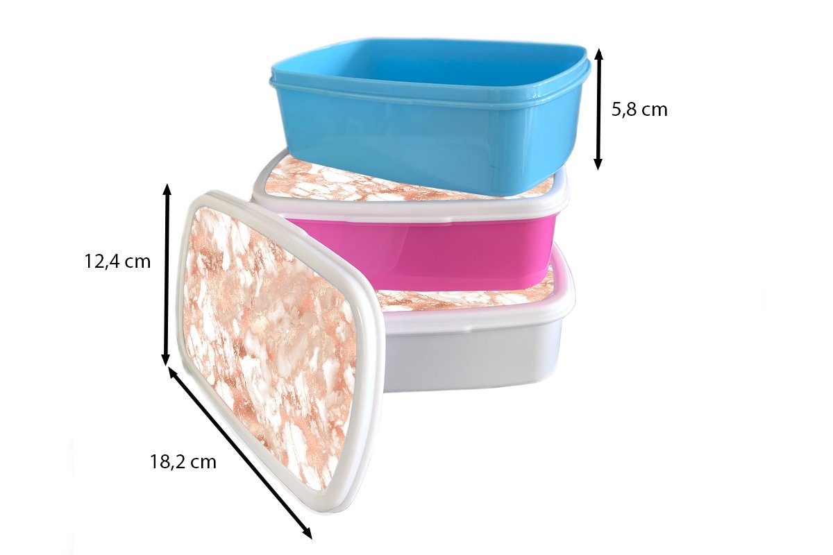 - Brotbox Luxus, Mädchen, für Kunststoff MuchoWow Erwachsene, Kinder, Marmor - Rosa Brotdose Lunchbox (2-tlg), - Kunststoff, Snackbox, Weiß