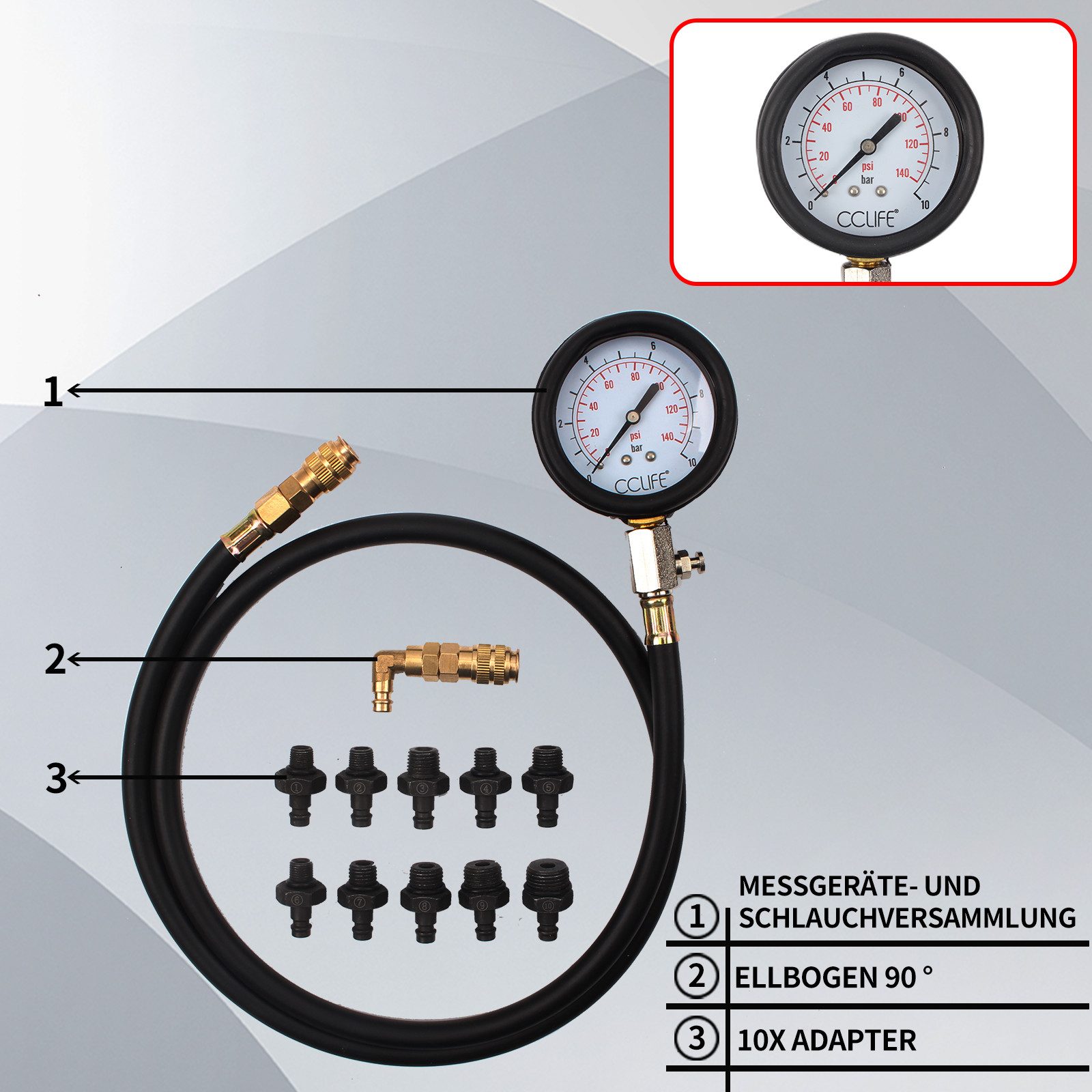 CCLIFE Kassettenabzieher Öldruckprüfer Öldrucktester Set Öl-Meßgerät Öldruckmesser Werkzeug