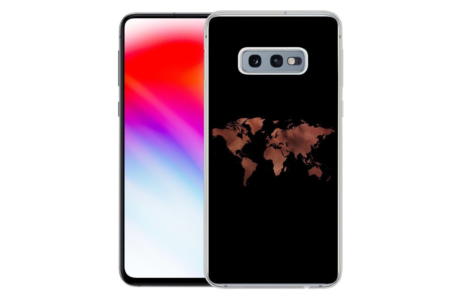 MuchoWow Handyhülle für Samsung Galaxy S10e Weltkarte - Leder - Schwarz, Phone Case, Silikon, Schutzhülle Dünn