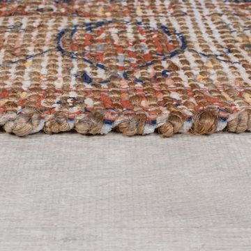 Teppich Handgewebter Vintage Teppich in Rot-Blau, Jute-Chenille, pflegeleicht, KADIMA DESIGN, Rechteckig
