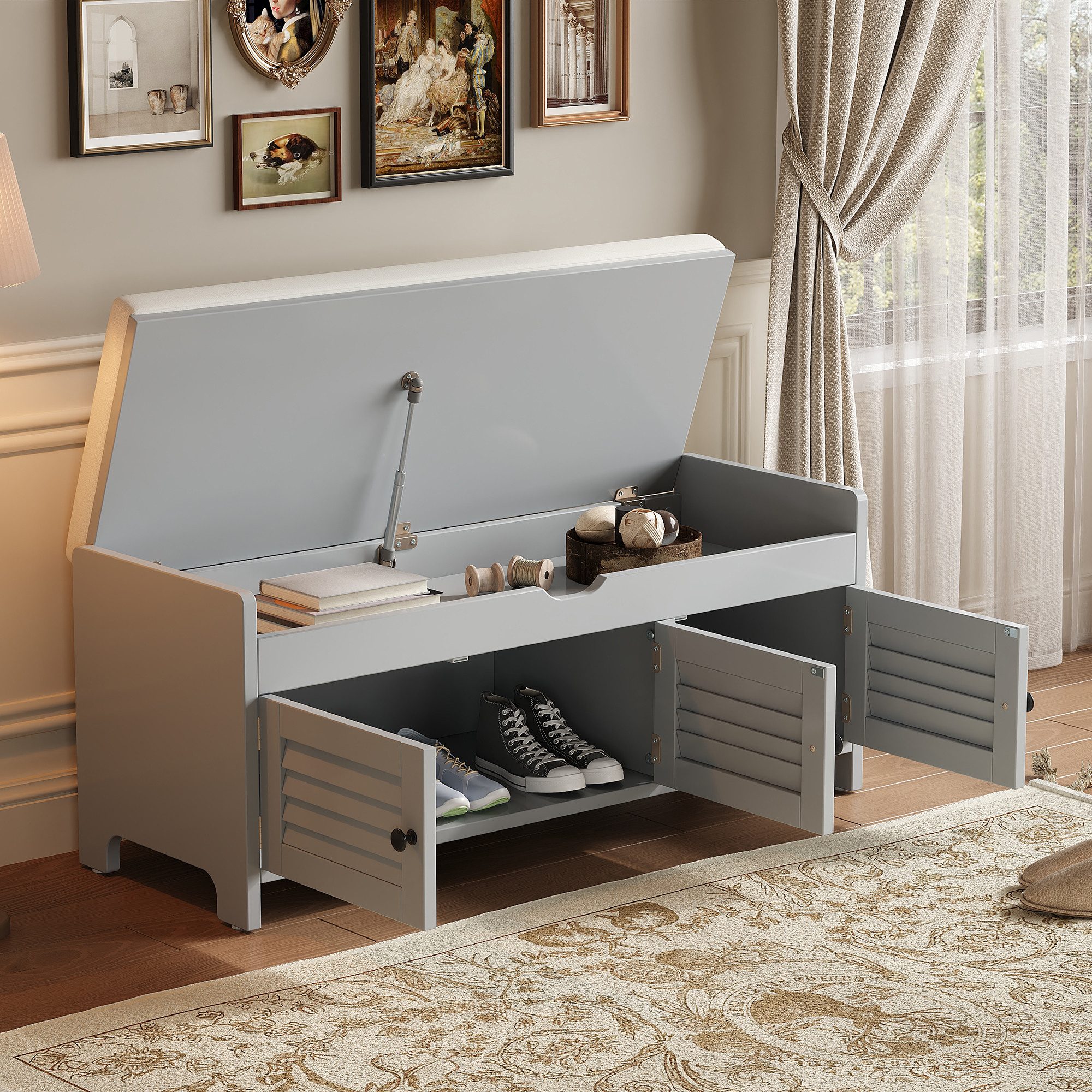 STILVORA Schuhbank mit 3 Jalousietür,Schuhbank Schuhregal mit verstecktem S günstig online kaufen