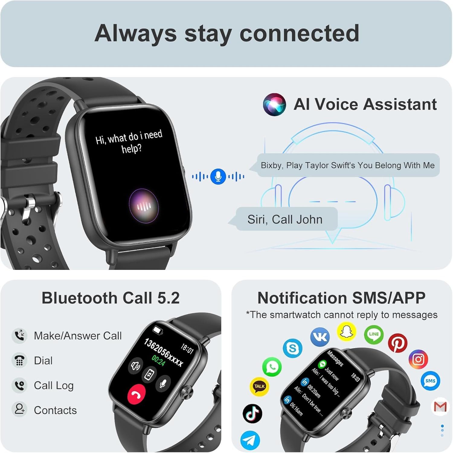 Fitonme F128 Smartwatch (4,3 cm, android ios), Smartwatch mit Telefonfunktion Fitnessuhr mit 1.83 Zoll Touchscreen