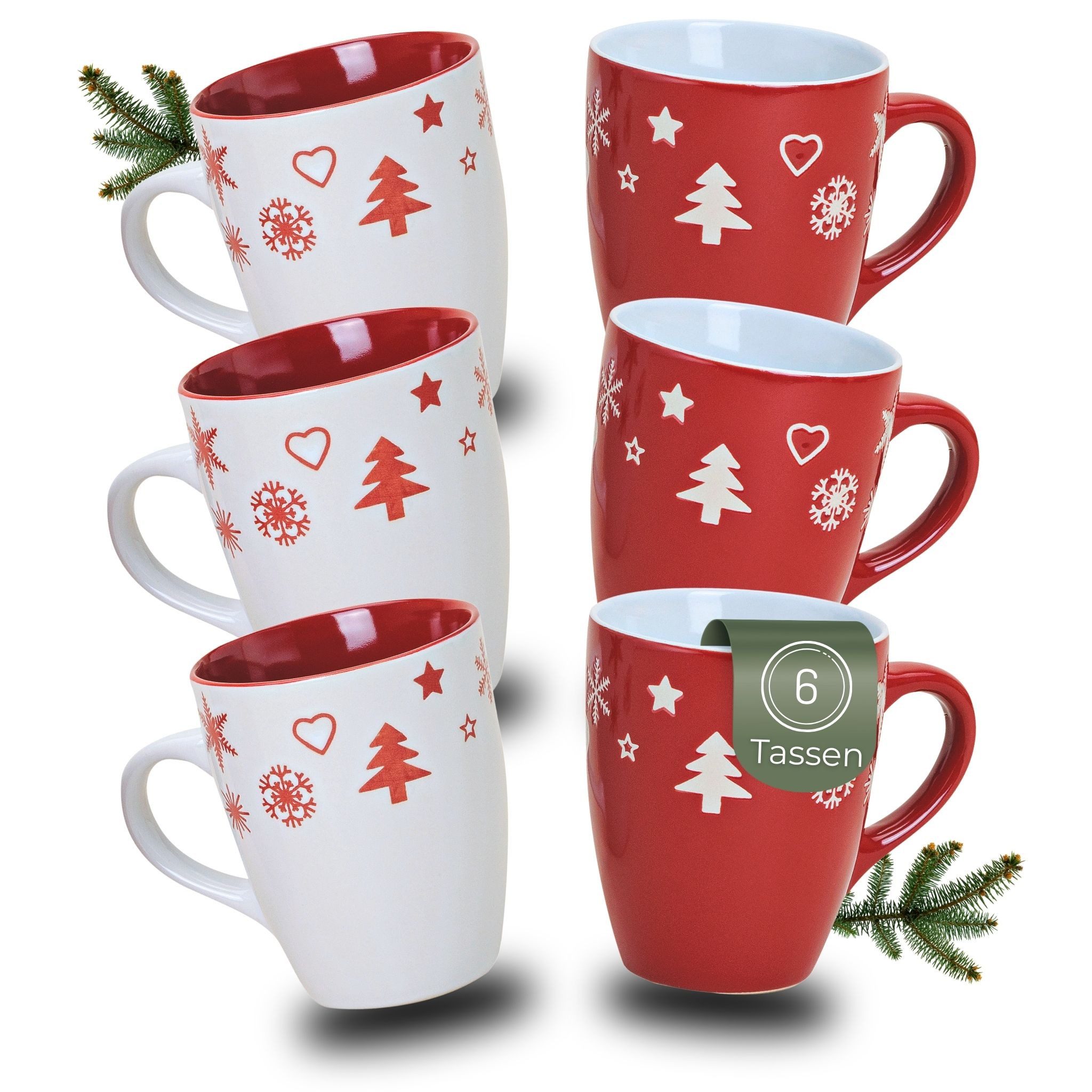 matches21 HOME & HOBBY Tasse, Weihnachtsdekor rot weiß, Gr. 300 ml