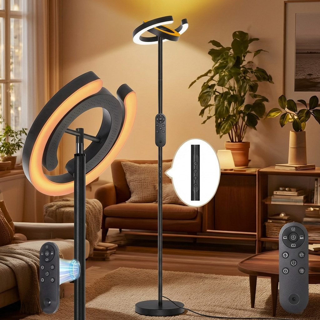 Rosnek Stehlampe Stehlampe LED Dimmbar, 312° Drehbarem Doppelring, 36W, 190 günstig online kaufen