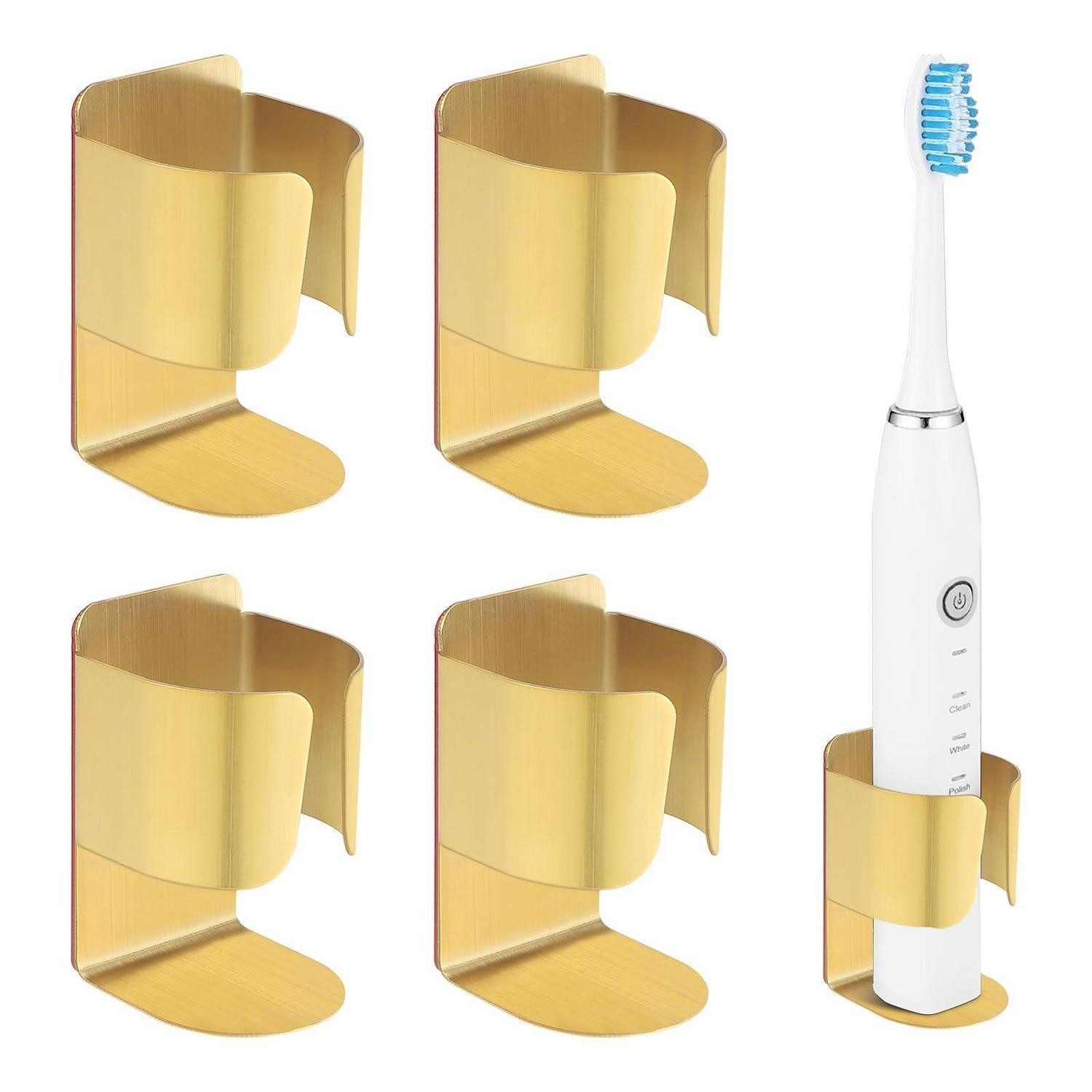 LuxusKollektion Zahnbürstenhalter Zahnbürstenhalter Edelstahl Wandmontage 4er Set Golden, (4-St)