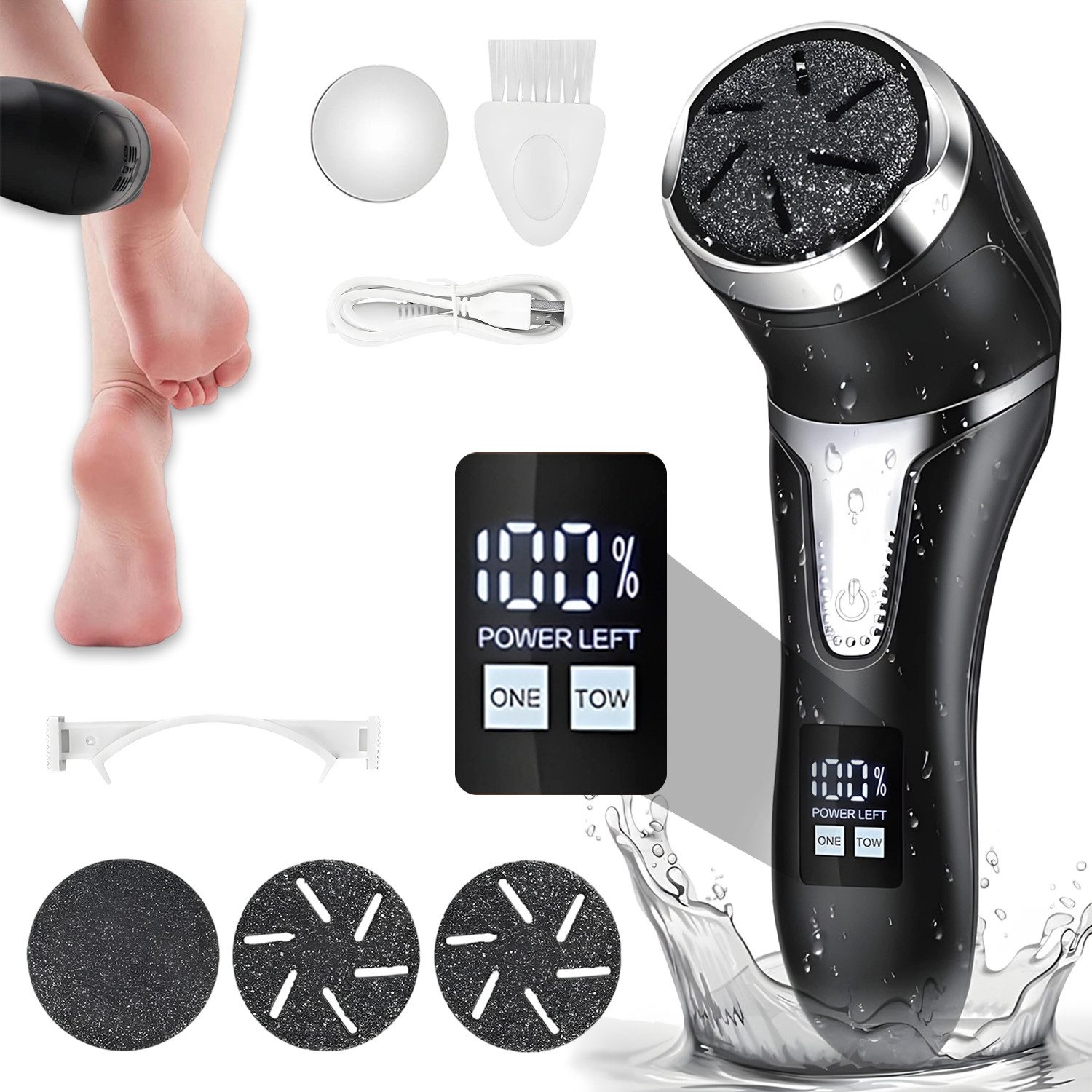 AKKEE Elektrischer Hornhautentferner Fußpflege Hornhaut, Wasserdicht Hornhautentferner, Vakuumsystem, Absaugfunktion, wiederaufladbar