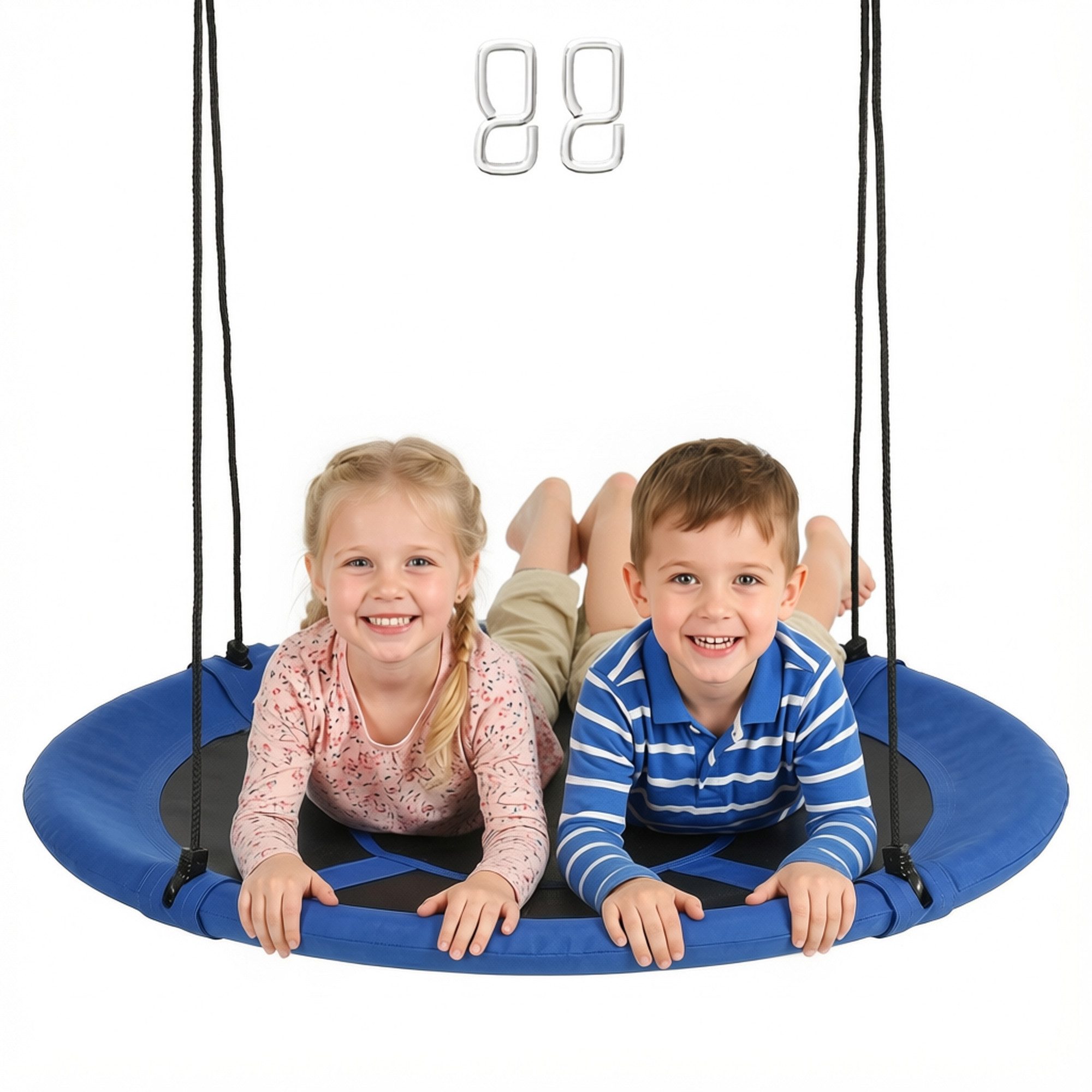 Outsunny Einzelschaukel Nestschaukel Höhenverstellbar Hängeschaukel Ø 110 cm bis 100kg, (Tellerschaukel, 1-tlg., Kinderschaukel), für 3-12 Jahre Kinder, Blau