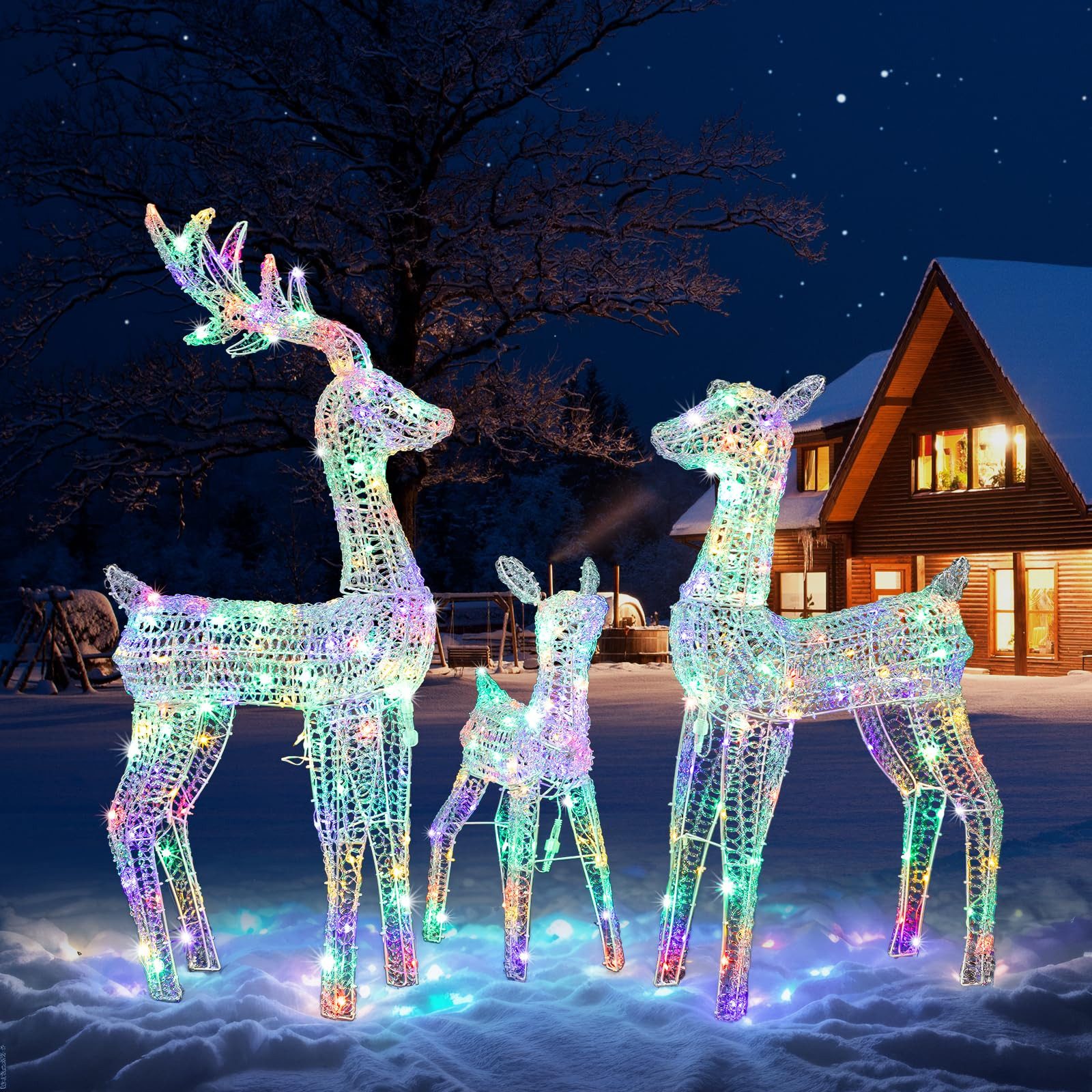 VINGLI LED-Dekofigur Leuchtendes Weihnachtsdeko, 3-teiliges Rentier-Familie günstig online kaufen