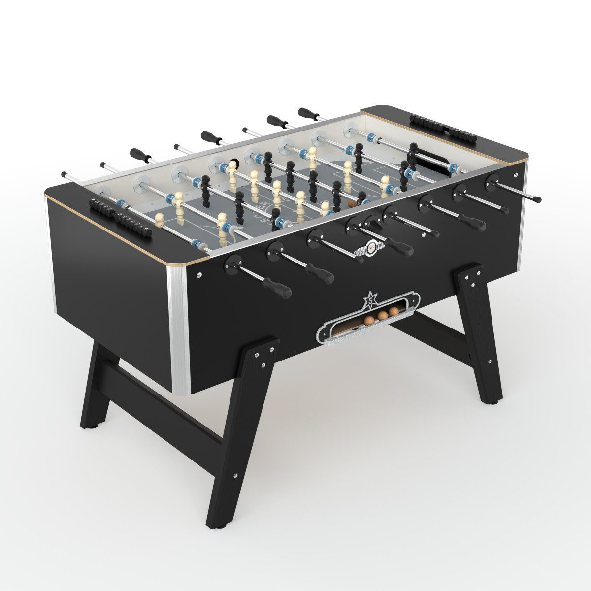 Deutscher Meister Kickertisch Tischfußball Kickertisch "LUXLINE", 360°-rotierende Torhüter, Ballentnahme von beiden Tischseiten