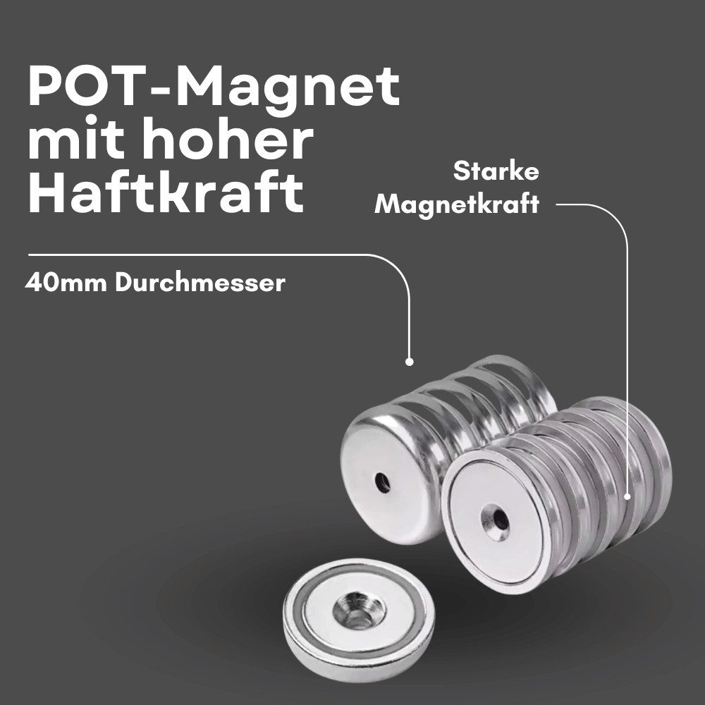 MaajeeKuto Magnet Neodym Topfmagnet Ø40 mm mit Senkbohrung 52 kg Gewinde M6 (1-St)