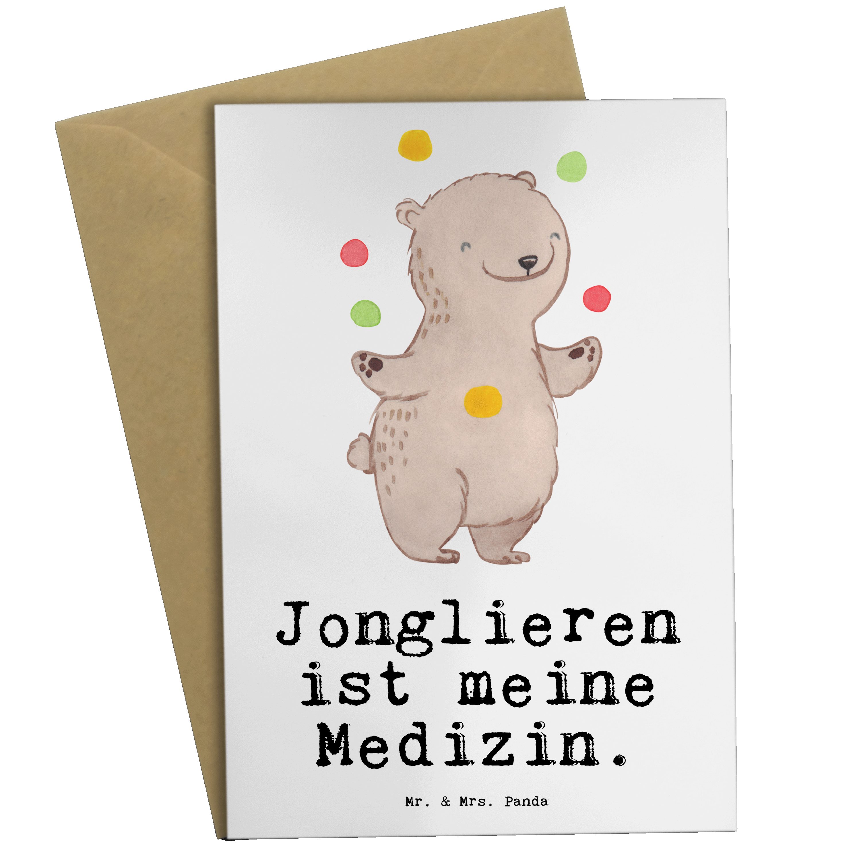 Mr. & Mrs. Panda Grußkarte Bär Jonglieren Medizin - Weiß - Geschenk, Einladungskarte, Hochzeitsk