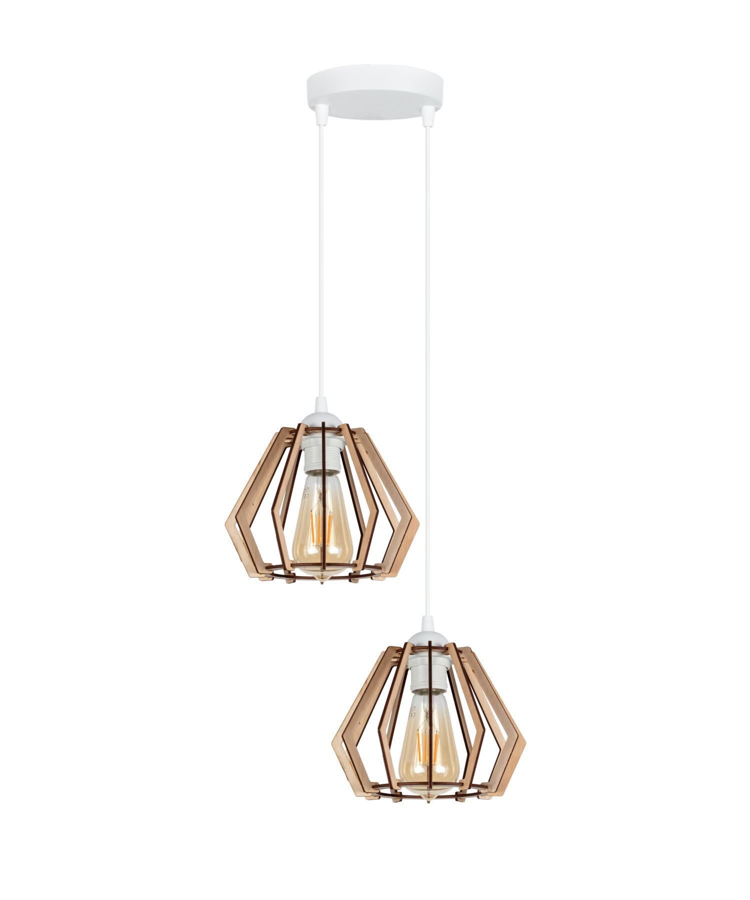 Licht-Erlebnisse Pendelleuchte REPIX, ohne Leuchtmittel, Metall Holz E27 B: 35 cm H: max. 90 cm Weiß Natur 2-flammig