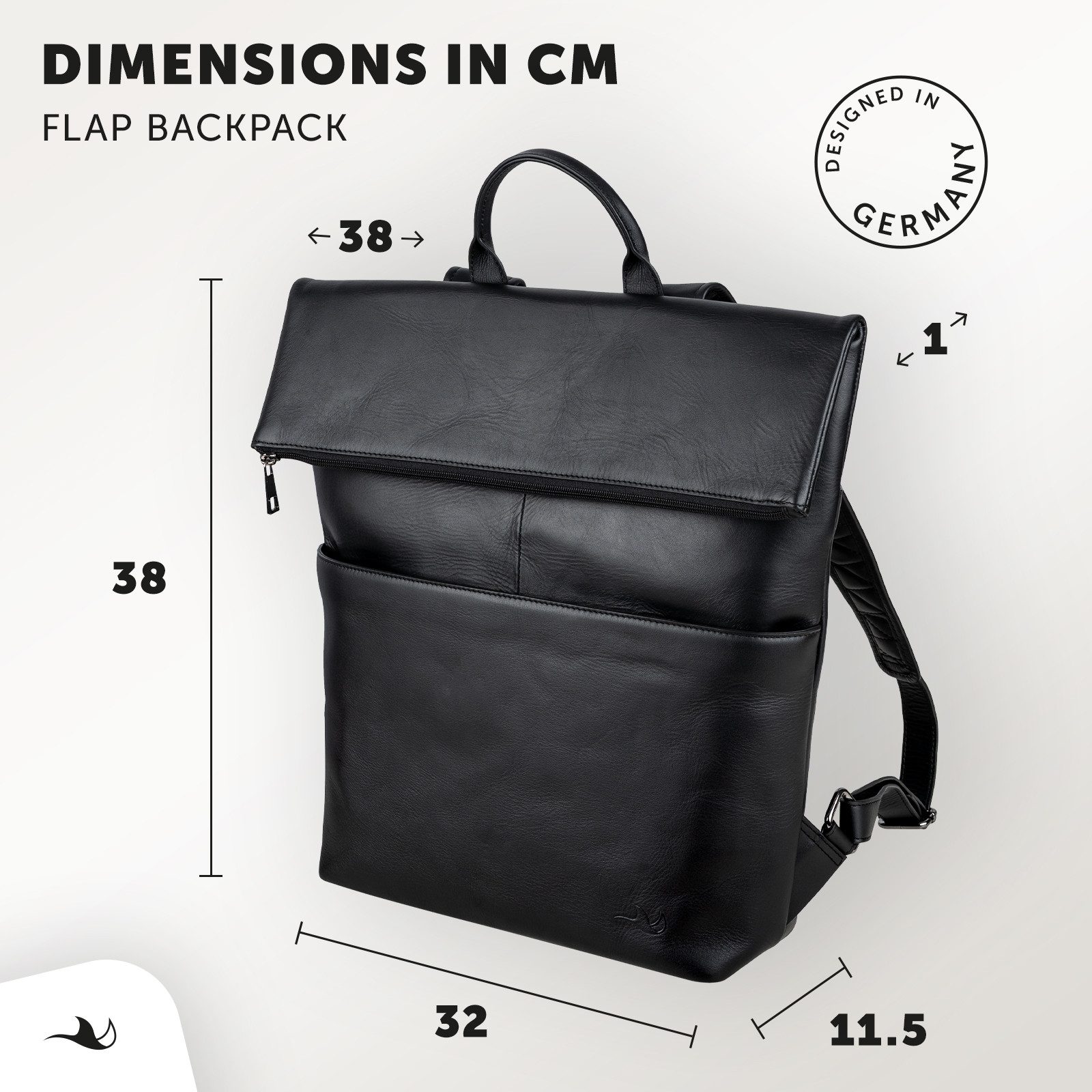 MANTA Laptoprucksack Echtleder Flap-Backpack, Rolltop Rucksack, für 16-Zoll Notebook, Echtes Leder