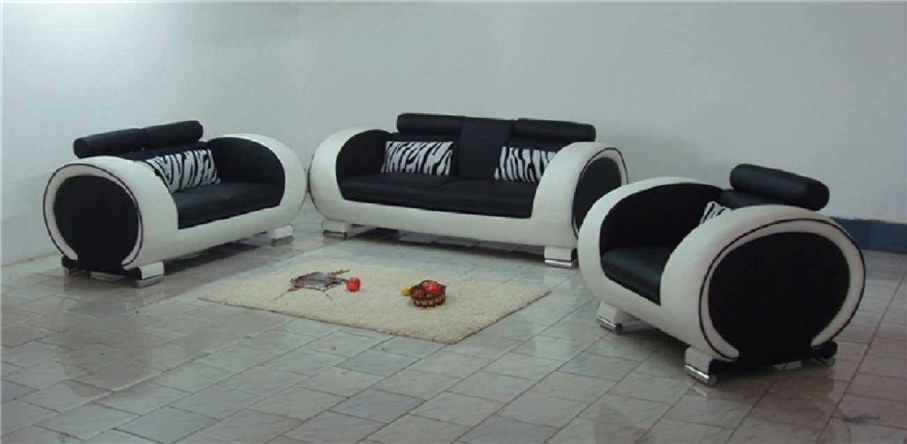 JVmoebel Sofa Design Couchen Sofas Polster 32 Sitzer Sofagarnitur Set Leder Sofa, Made in Europe Schwarz/Weiß
