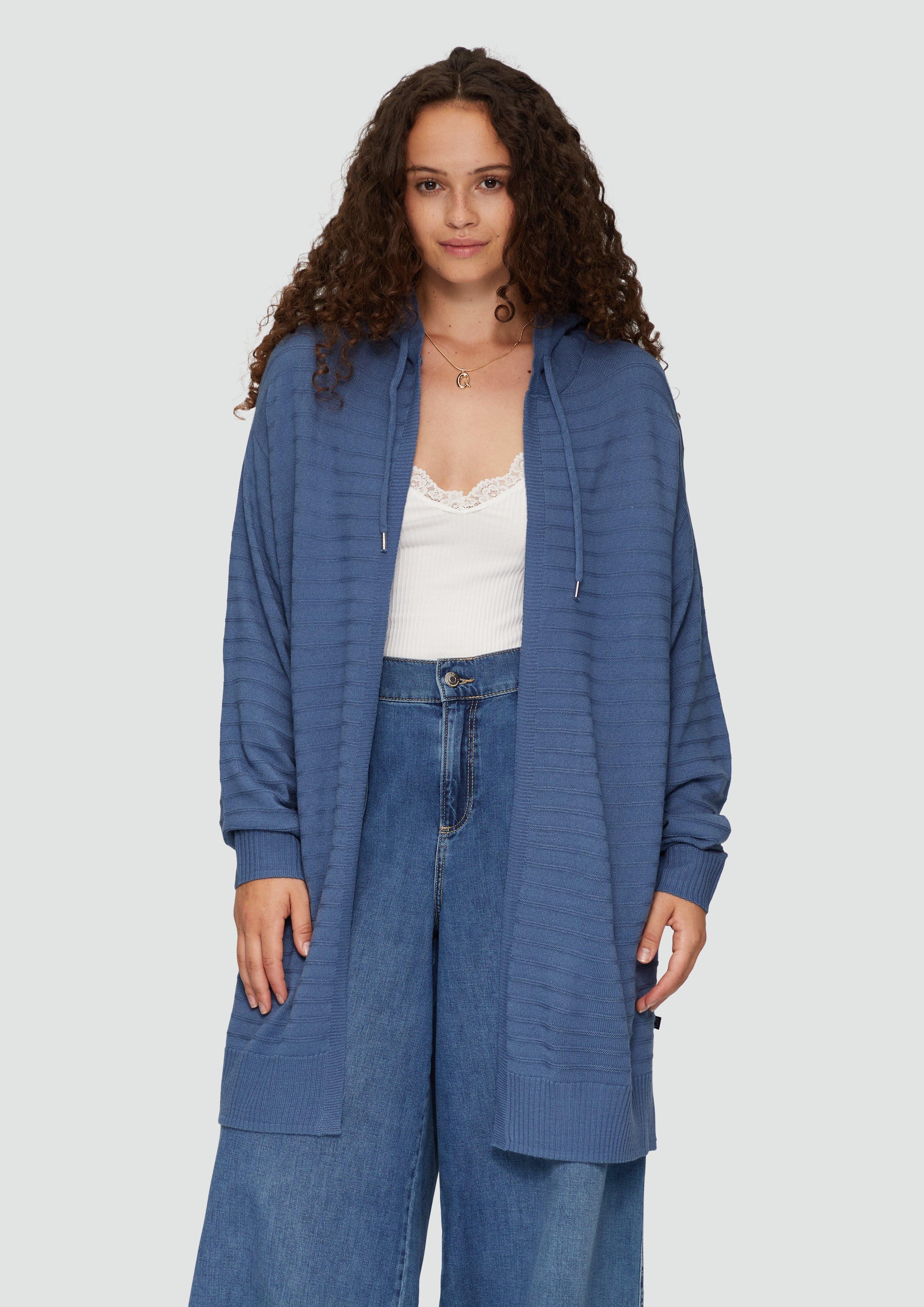 Strickjacke Strickjacke mit Kapuze und Streifenstruktur