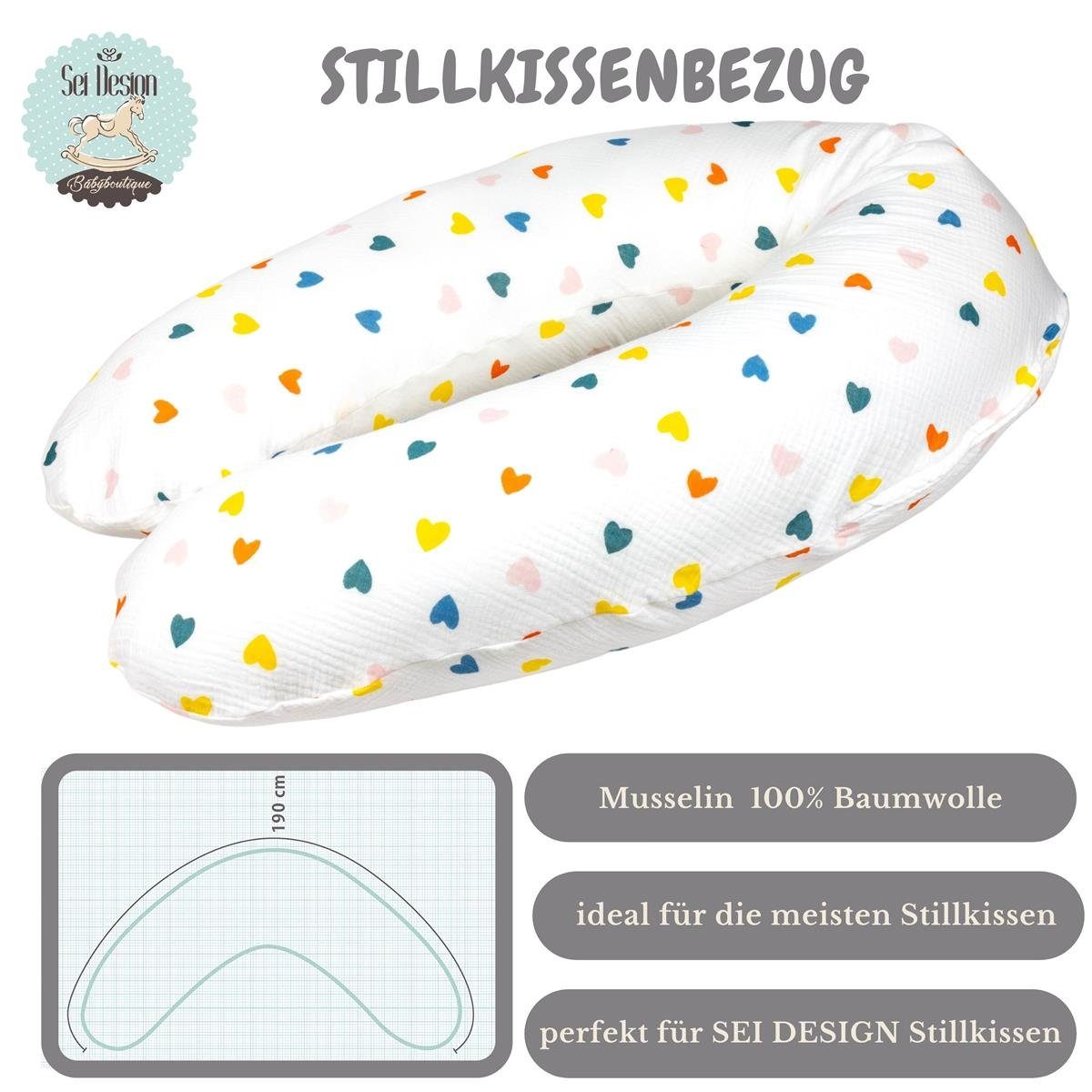 Seitenschläferkissen Baumwolle mit BIO SEI Schwangerschaftskissen Neugeborene, Bezug, Erstausstattung Stillkissen XXL Baby - Babynest Design Musselin