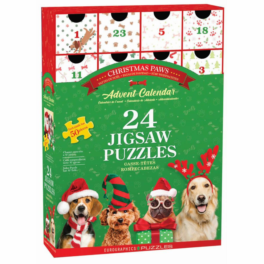 EUROGRAPHICS Adventskalender Christmas Paws, 24 x 50 Teile (1200-tlg)