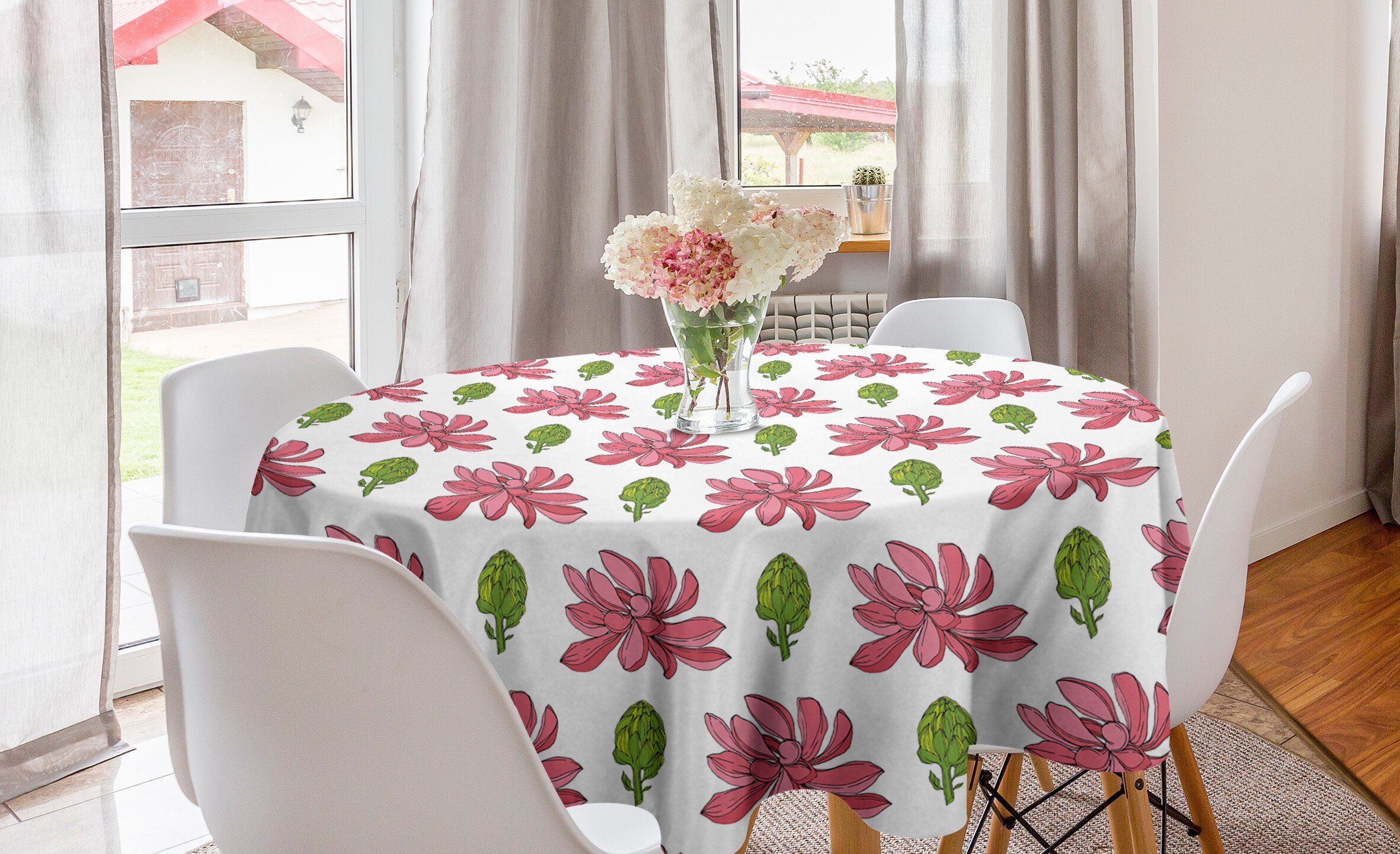 Botanisch Tischdecke Abakuhaus Kreis Hawaiian Tischdecke Esszimmer Küche Abdeckung für Jungle Dekoration, Bouquets