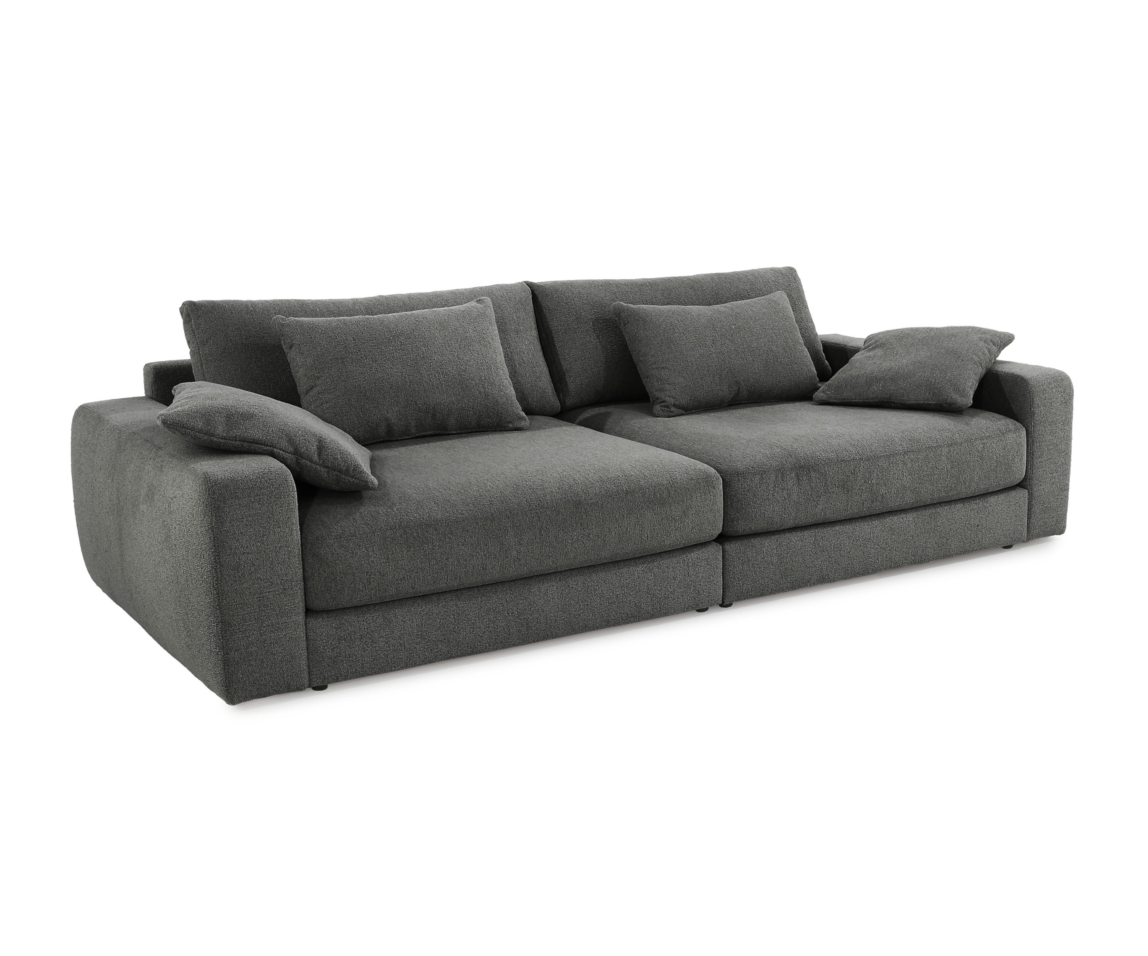 luma-home Big-Sofa 15248, Lounge Couch B290/T135/H90 cm, extratiefe Sitzfläche, Bonellfederkern-Polsterung,weicher robuster Flachgewebe Dunkelgrau
