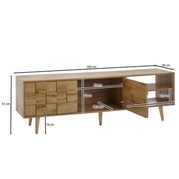 FINEBUY Lowboard FB76183 (Holz Eiche-Dekor 160x51x40 cm mit zwei Türen), TV-Kommode Hoch, TV-Schrank Modern, Fernsehtisch