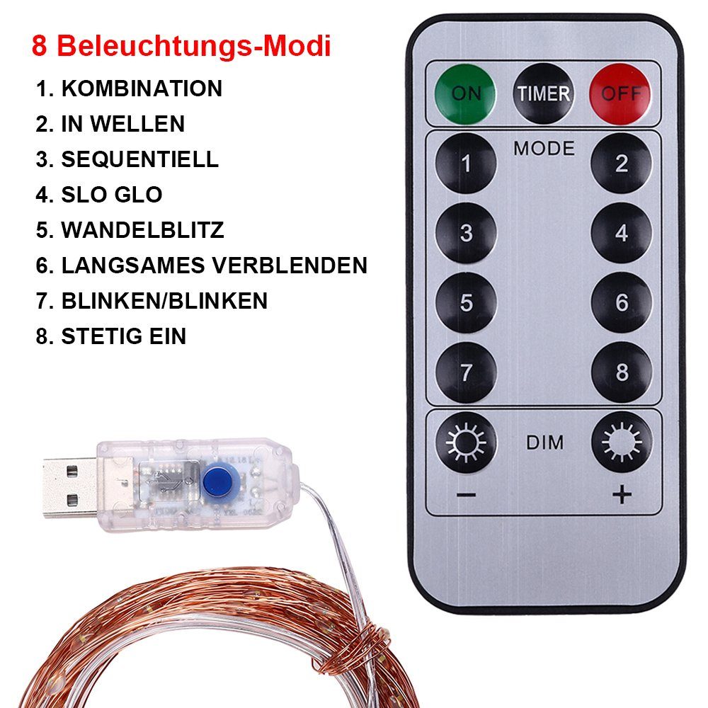Remote LED Timer, USB Drahtlichterkette 5/10/20m Multicolor, 50-200LEDS IR LED-Lichterkette Sunicol mit