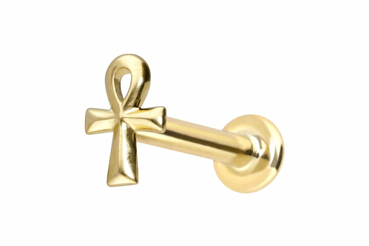 PIERCINGLINE Piercing-Set 14 Karat Gold Labret mit Innengewinde ÄGYPTISCHES KREUZ (Labrets, 1-tlg)