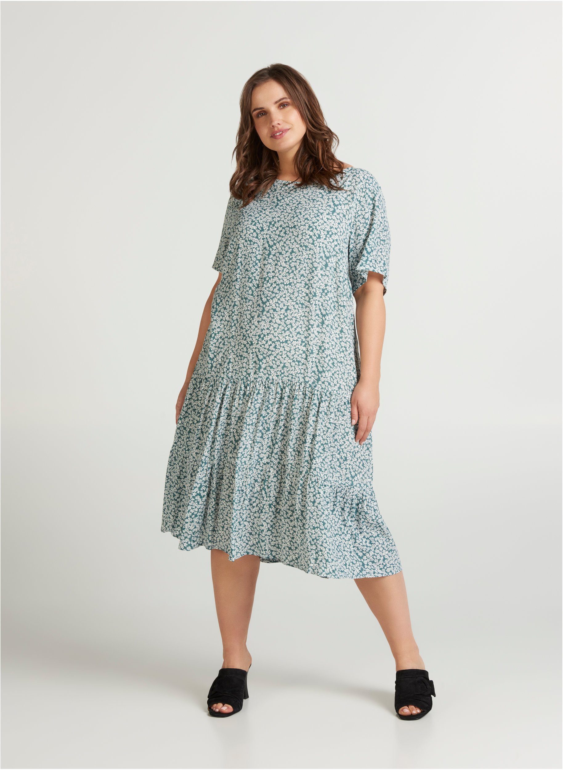 Zizzi Sommerkleid Große Größen Damen Midikleid mit Blumenprint und