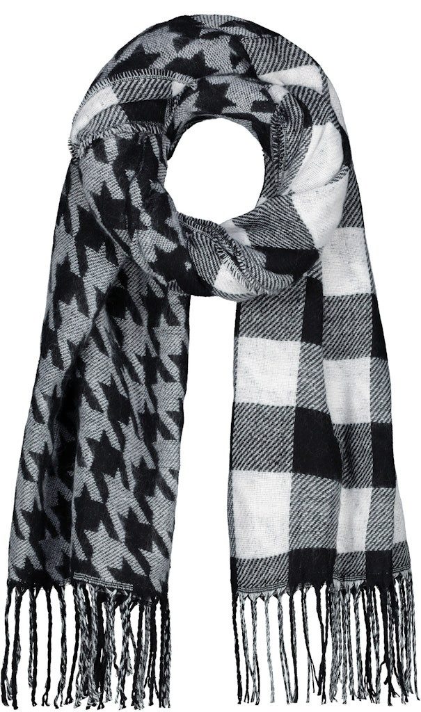 Monari Modeschal schwarz gemustert, Flauschiger Schal mit modischen Fransen günstig online kaufen