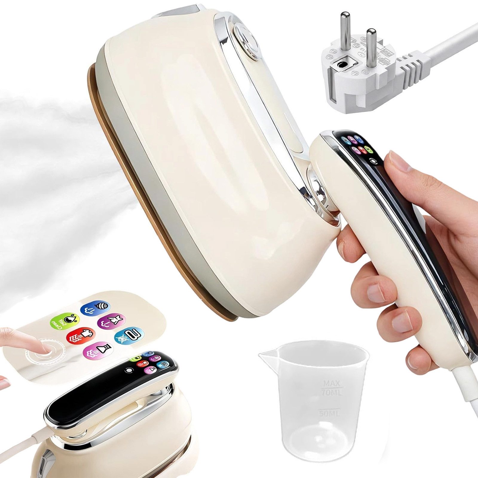 AKKEE Dampfbügeleisen 2-IN-1 Dampfglätter, Handheld Steamer tragbares 5 Temperaturstufen, 1300 W, Intelligente Temperaturregelung