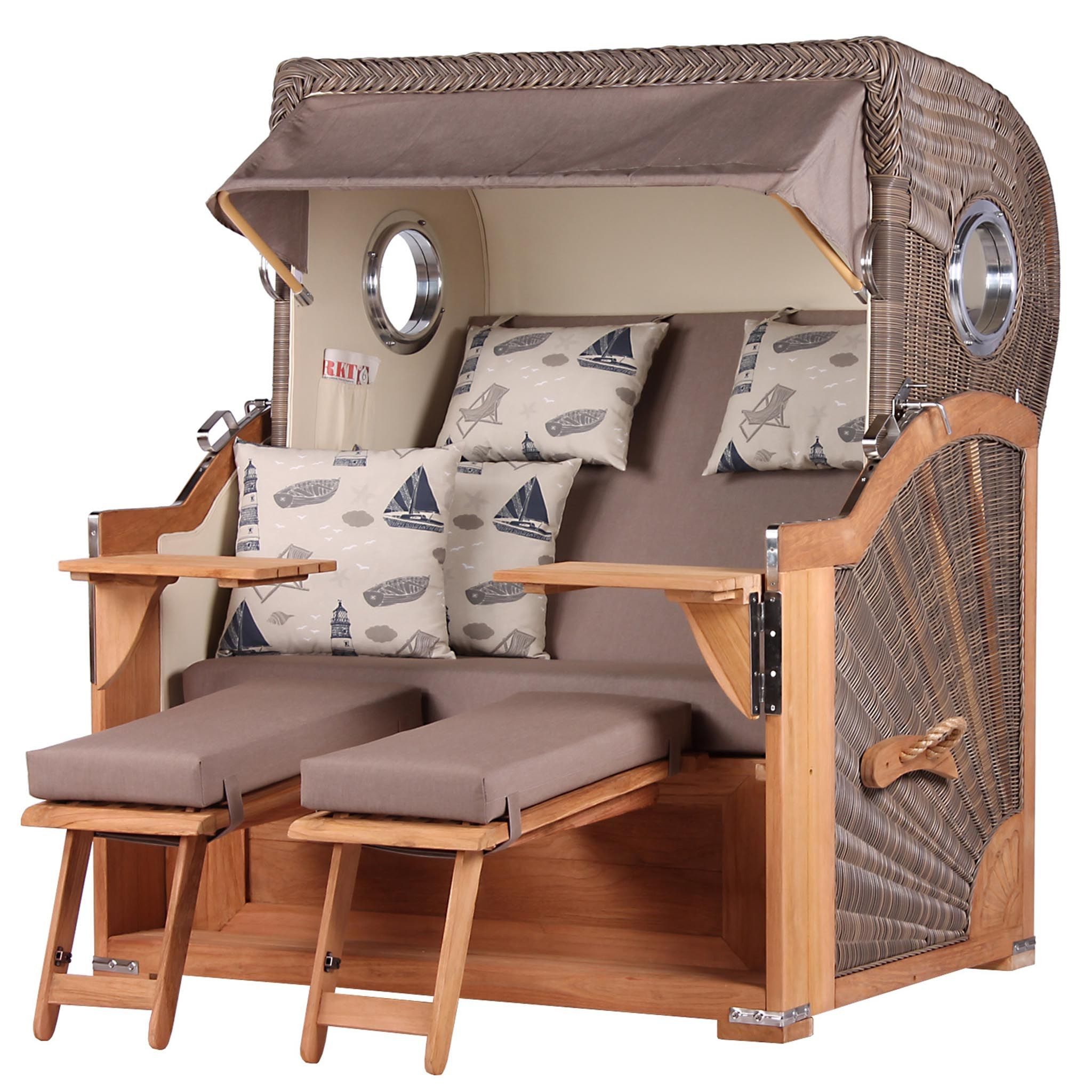 bene living Strandkorb Königssee 2,5-Sitzer Teak - PE grau - Modell 540, BxTxH: 142x95x170 cm, Volllieger, Königssee 2,5-Sitzer Teak, (Strandkorb-Komplettset, 5-tlg., Strandkorb inkl. Liftersystem und umfangreichem Zubehör), mit Windschutzfolie, Bistrotischen und bequemer Polsterung