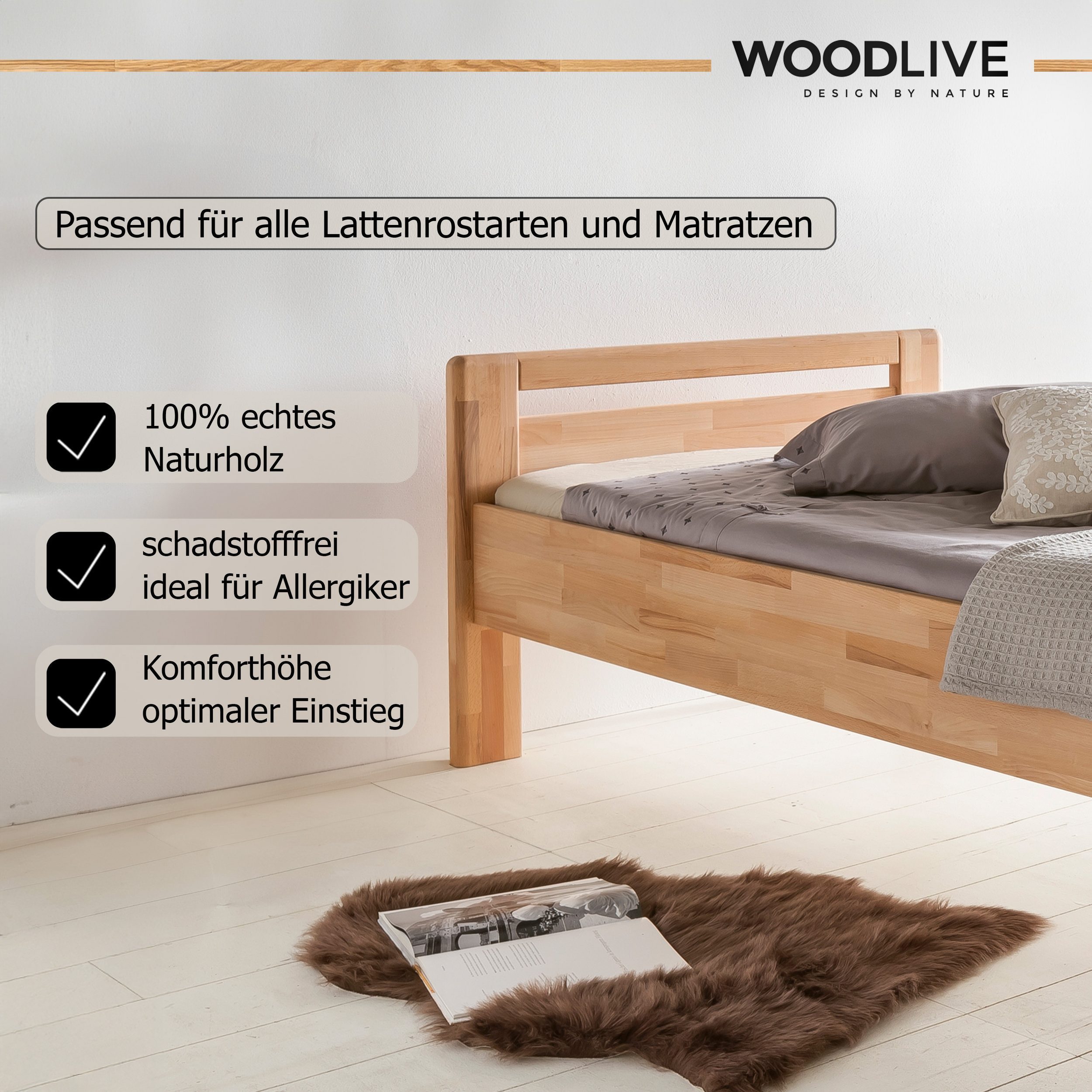 WOODLIVE Massivholzbett Design Bett aus Kernbuche günstig online kaufen