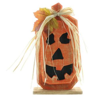 Home-trends24.de LED Dekofigur Kürbis LED-Deko Holz Halloween Pumkin Figur Orange 33 cm