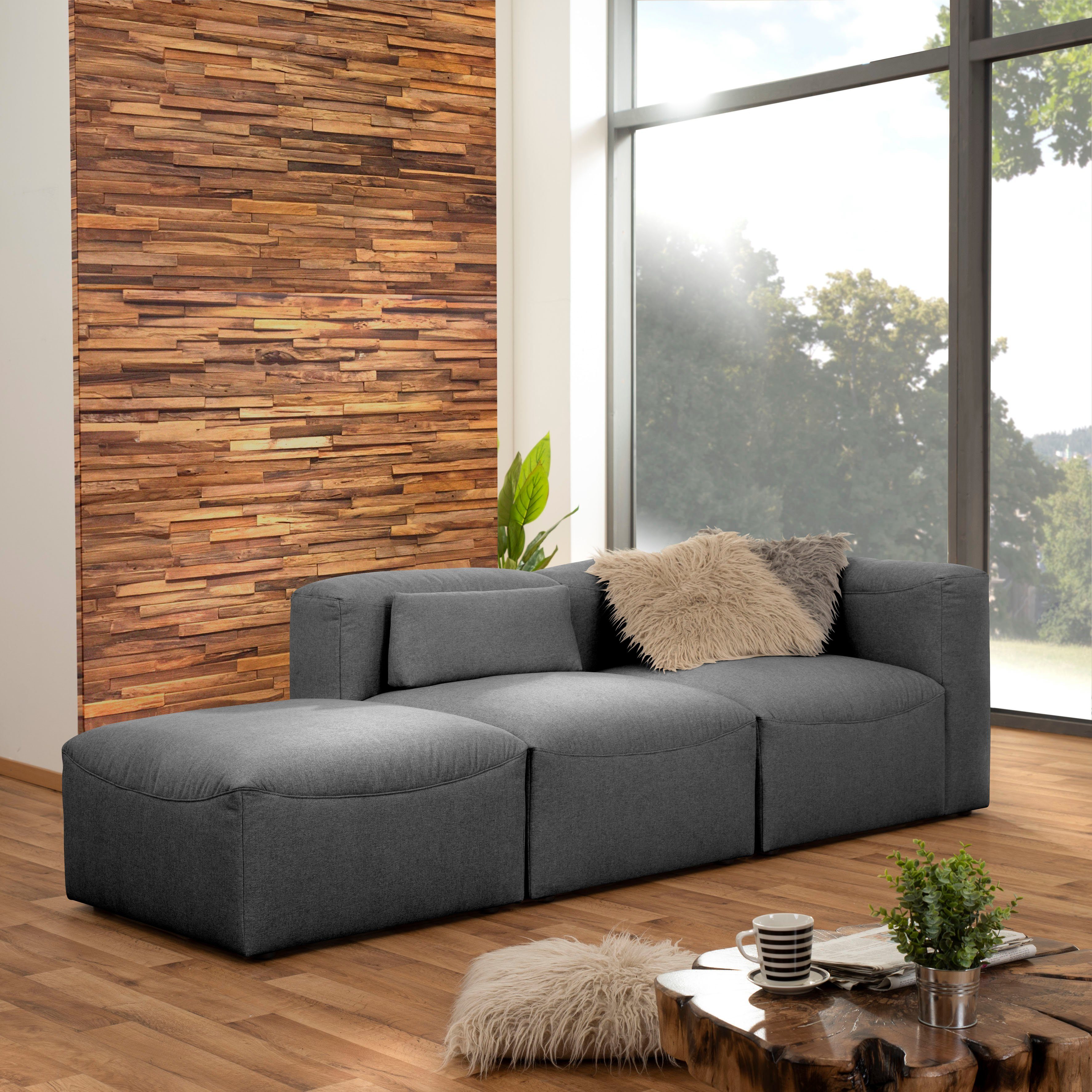 Lena, 3 Sofa-Set Sitz-Elementen, kombinierbar Max individuell Winzer® 2-Sitzer 06 Spar-Set 3 anthrazit Teile, aus