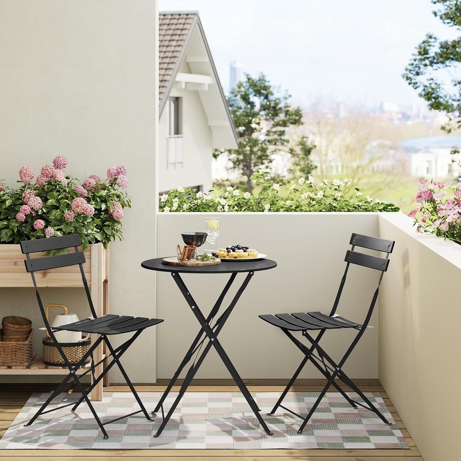 EUGAD Balkonset, (1-tlg), Balkonmöbel 3-teilig, Bistrotisch mit 2 Stühlen, klappbar