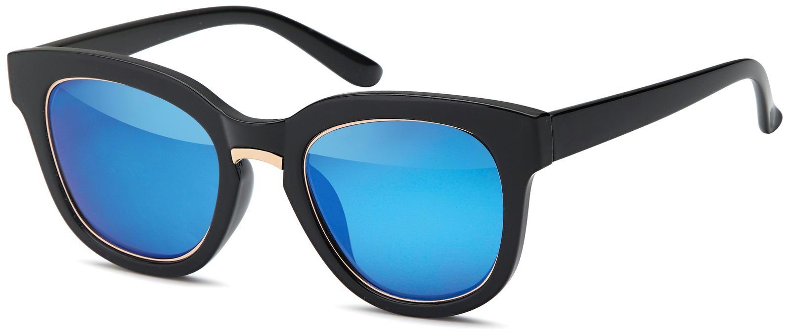 styleBREAKER Sonnenbrille (1-St) Verspiegelt Gestell Schwarz-Gold / Glas Blau verspiegelt