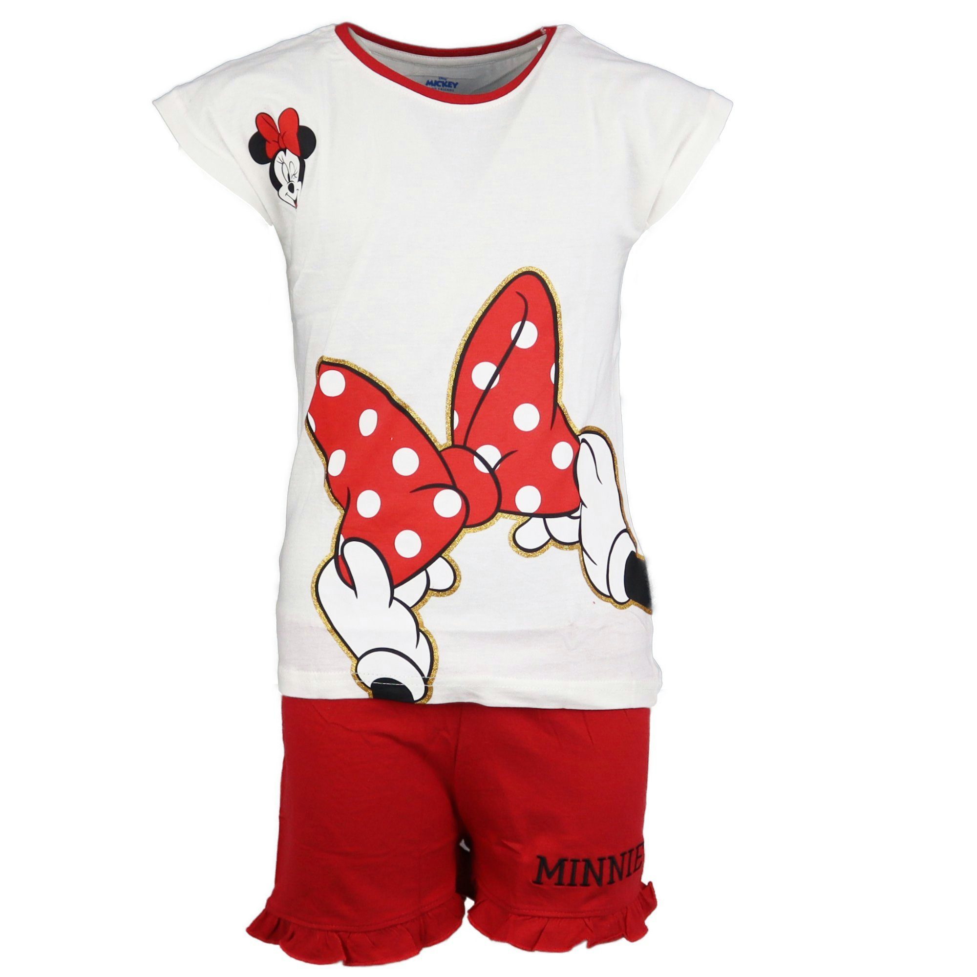 Disney Minnie Mouse Schlafanzug Minnie Maus Mädchen kurzarm Pyjama Gr. 134 bis 164, Baumwolle, Rot oder Schwarz
