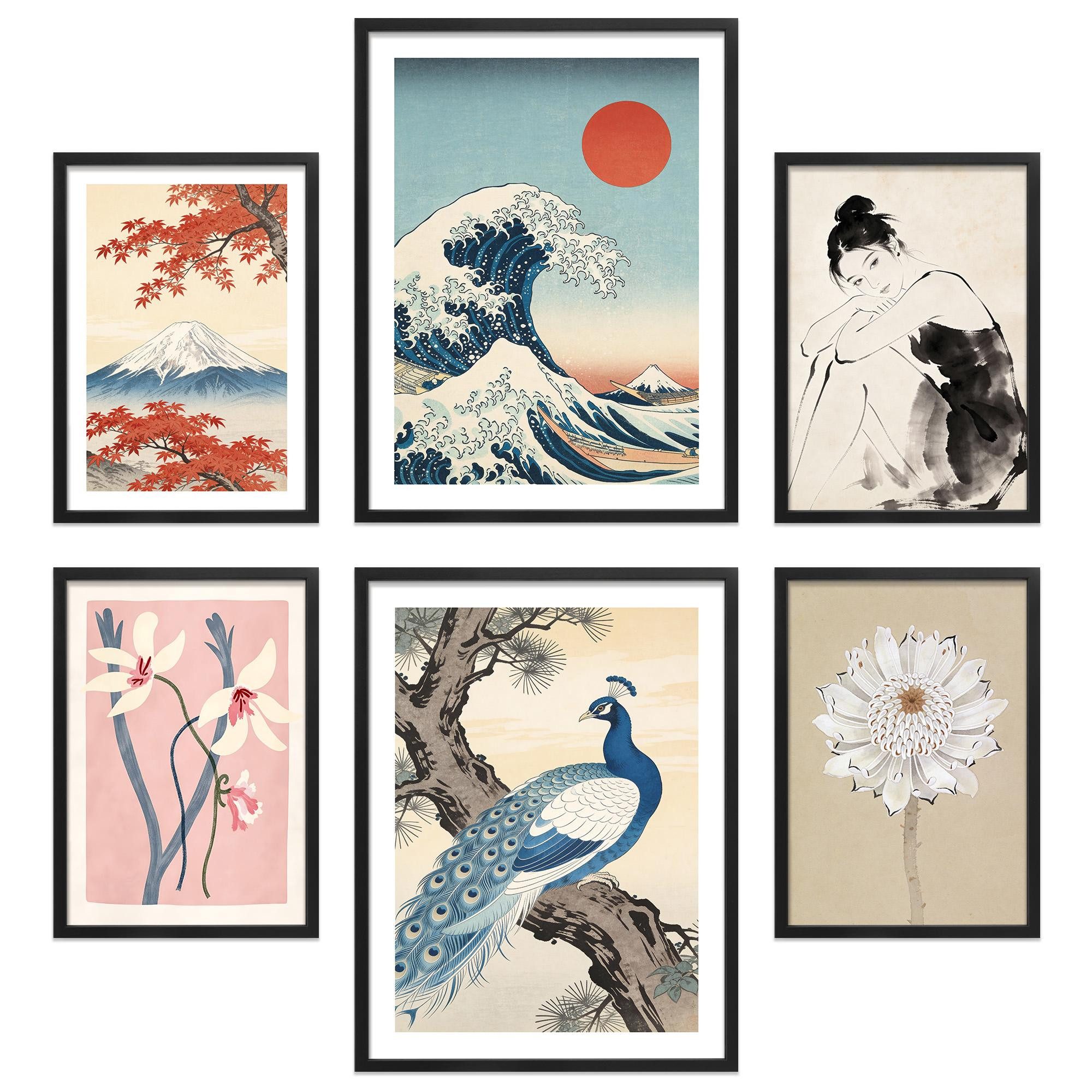 ARTFAVES Bilder-Collage Poster Set Art Gallery Japan I mehrteilige Bilderwand I Wandbilder Hok, (Wandbilder modern, 6 St)