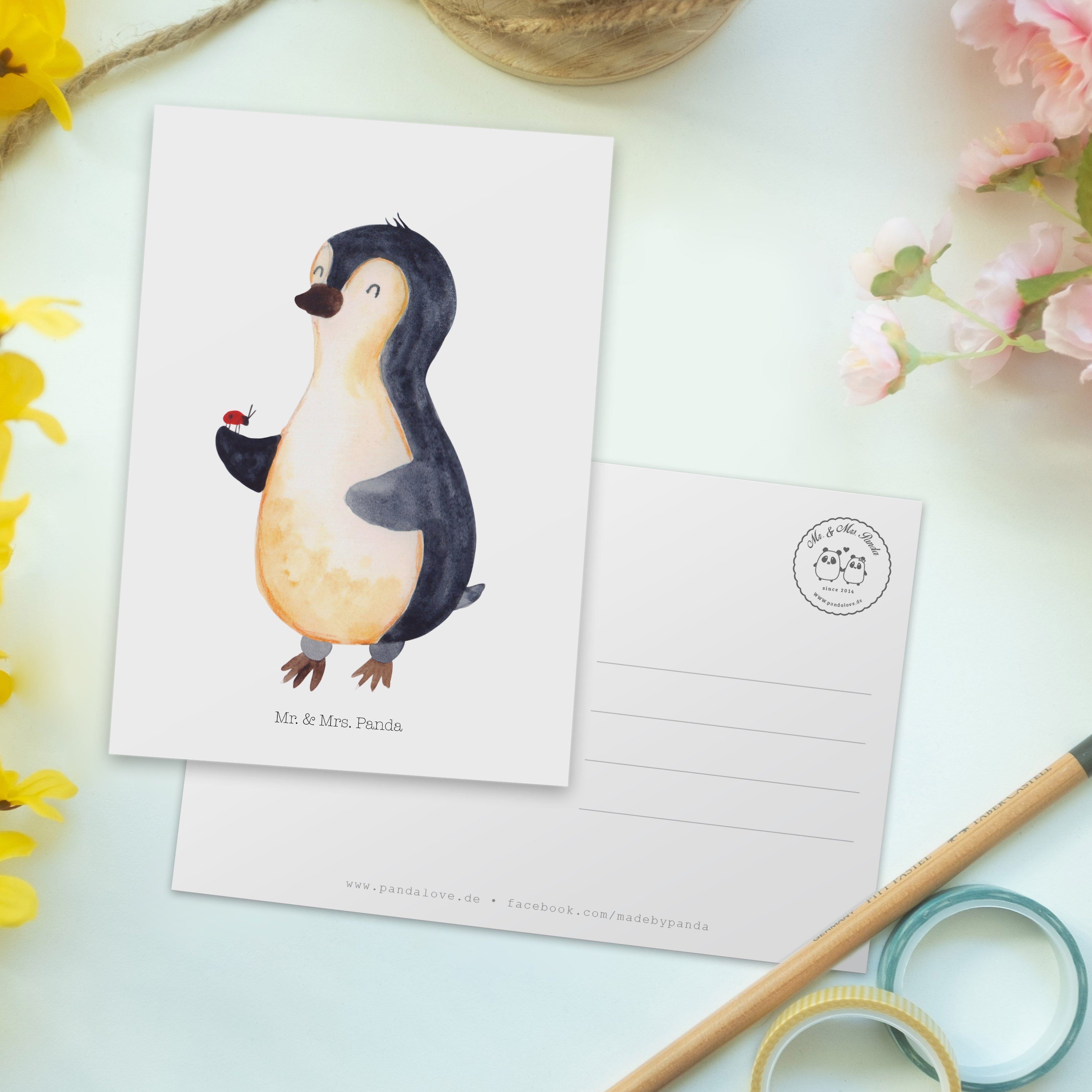 Weiß Marienkäfer - aufmerksam, Postkarte Pinguin Panda Geschenk, & - Mr. Glück Dankeskarte, Mrs.