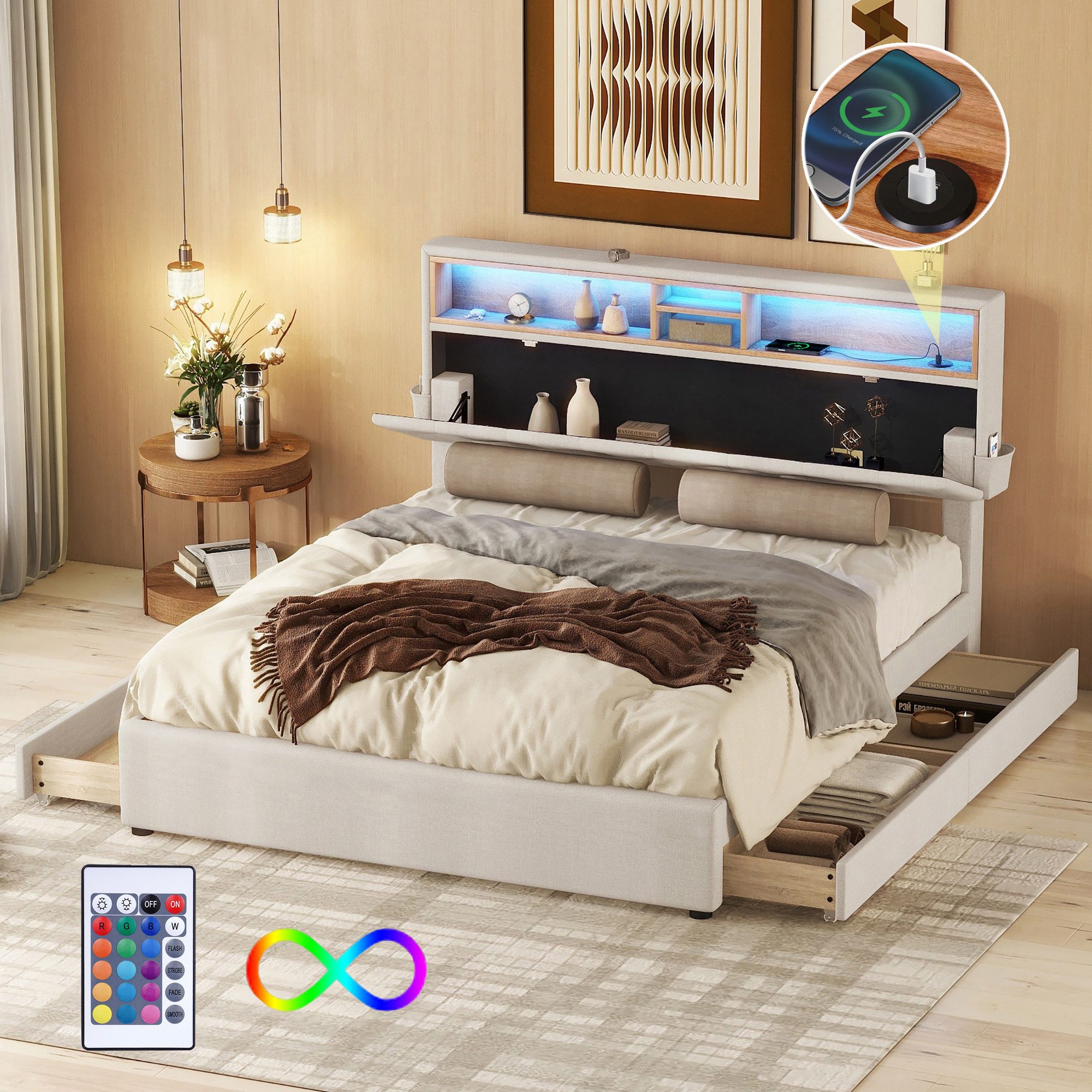 TavilaEcon Polsterbett Jugendbett Doppelbett mit aufladen günstig online kaufen
