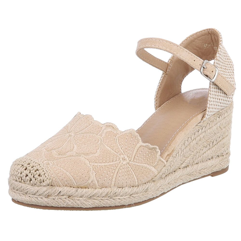 Ital-Design Beige Wedges mit Blumenstickerei – Sommerliche Eleganz Schnürpu günstig online kaufen